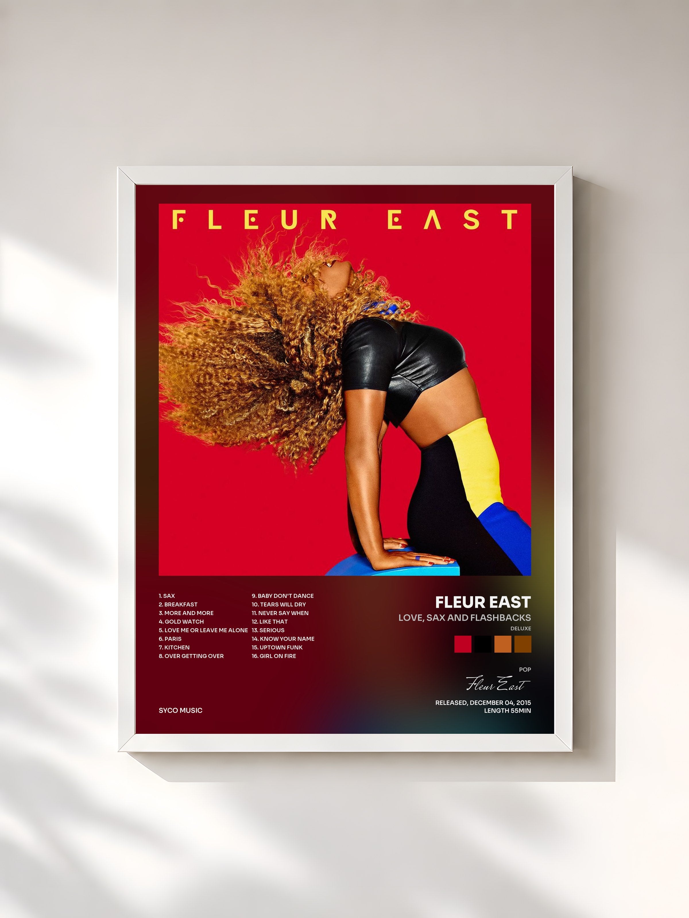 #blanc Tableau de l'album Love, Sax and Flashbacks (Deluxe) de Fleur East, cadre blanc, imprimé et encadré en France