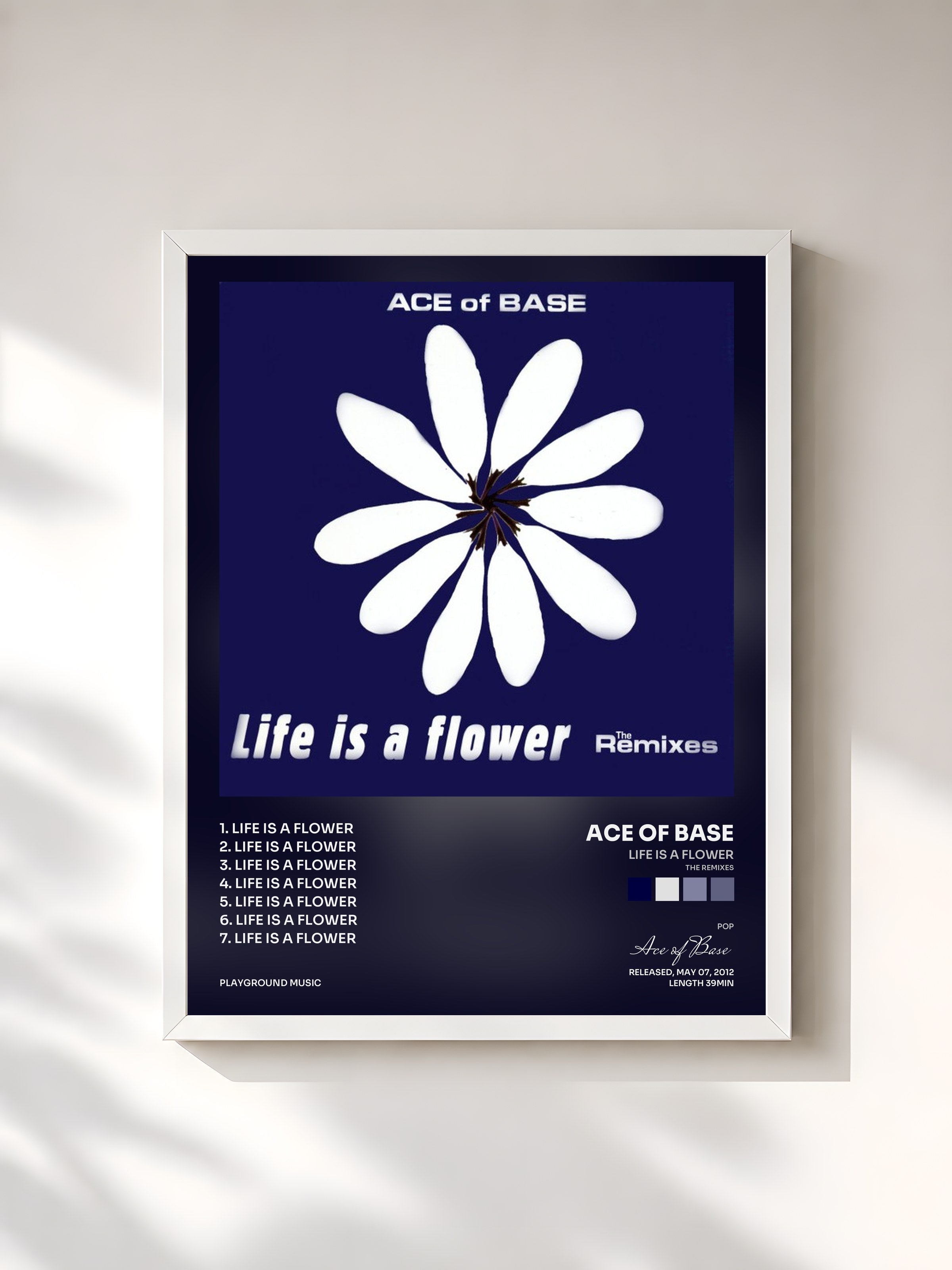 #blanc Tableau de l'album Life Is a Flower (The Remixes) de Ace of Base, cadre blanc, imprimé et encadré en France