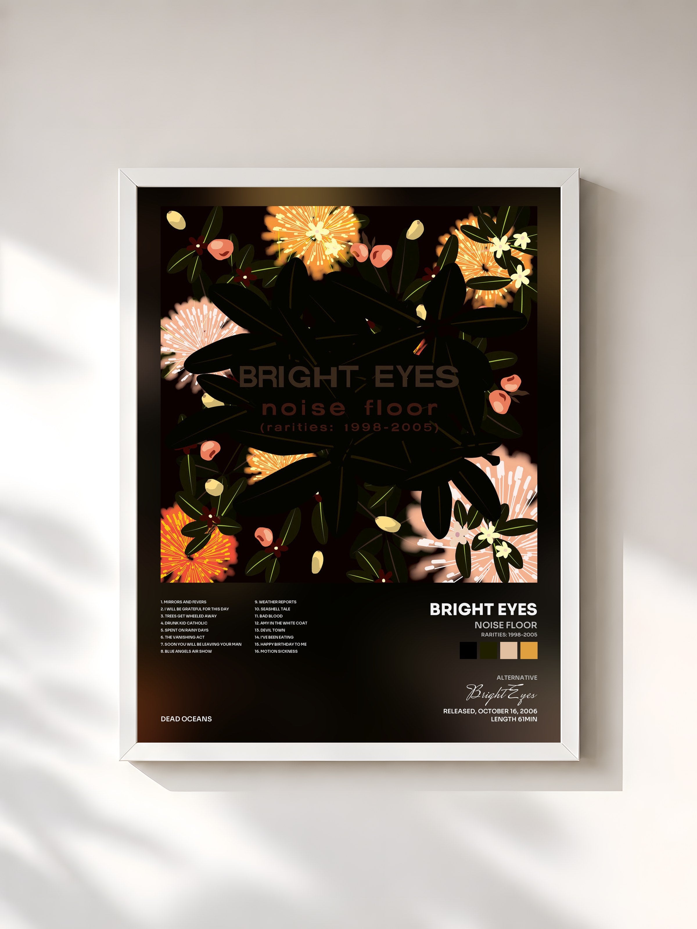 #blanc Tableau de l'album Noise Floor (Rarities: 1998-2005) de Bright Eyes, cadre blanc, imprimé et encadré en France