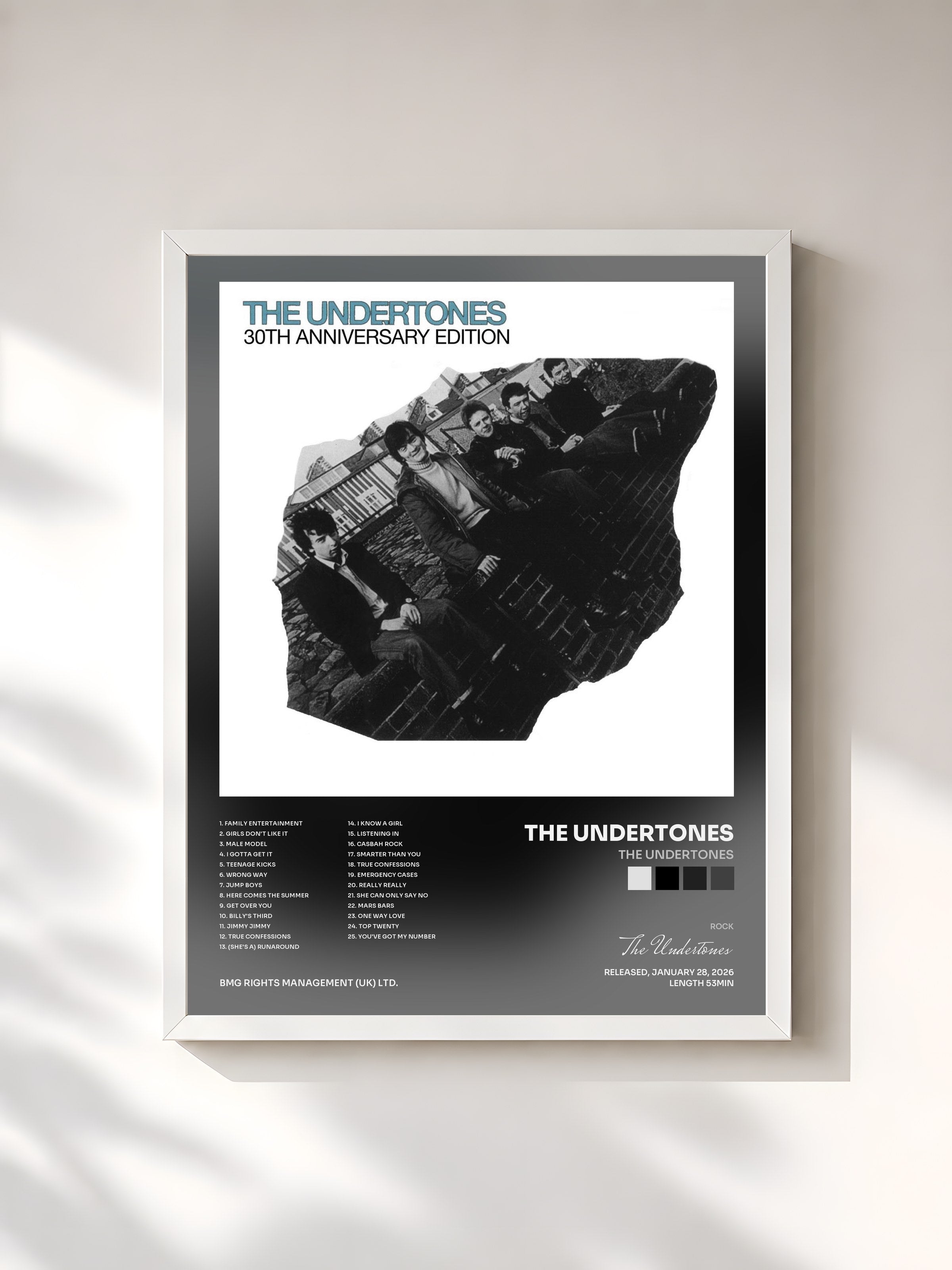 #blanc Tableau de l'album The Undertones de The Undertones, cadre blanc, imprimé et encadré en France