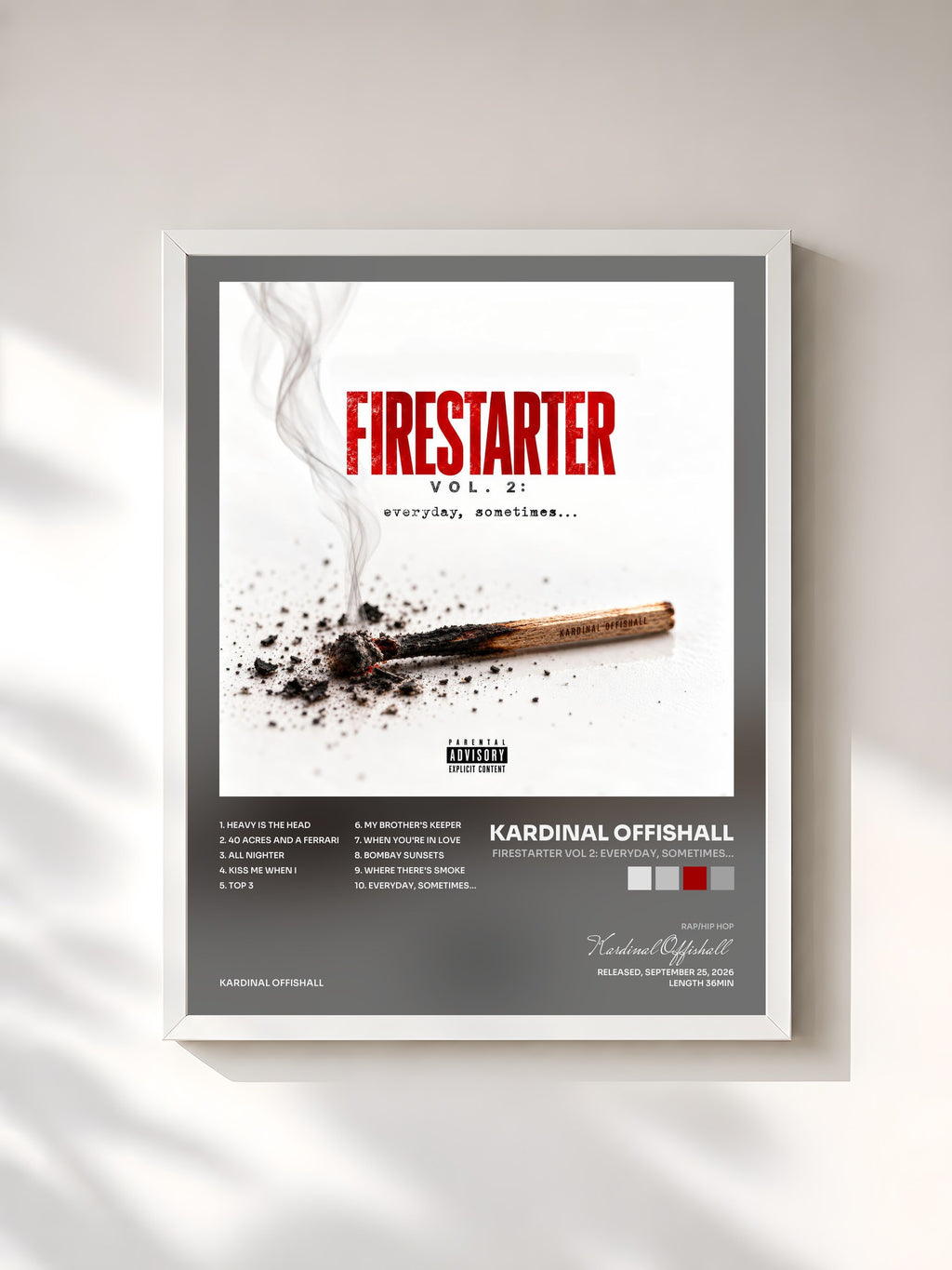 #blanc Tableau de l'album Firestarter Vol 2: Everyday, Sometimes… de Kardinal Offishall, cadre blanc, imprimé et encadré en France