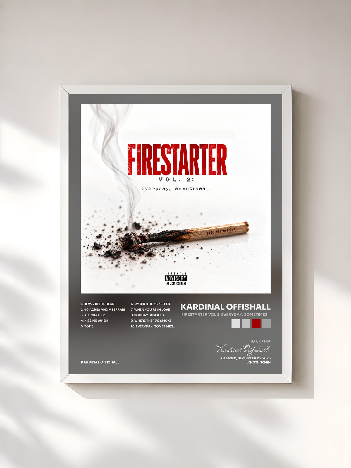 #blanc Tableau de l'album Firestarter Vol 2: Everyday, Sometimes… de Kardinal Offishall, cadre blanc, imprimé et encadré en France
