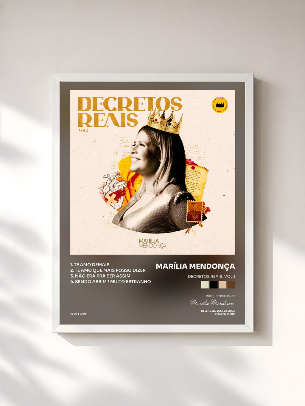 #blanc Tableau de l'album Decretos Reais, Vol.1 de Marília Mendonça, cadre blanc, imprimé et encadré en France