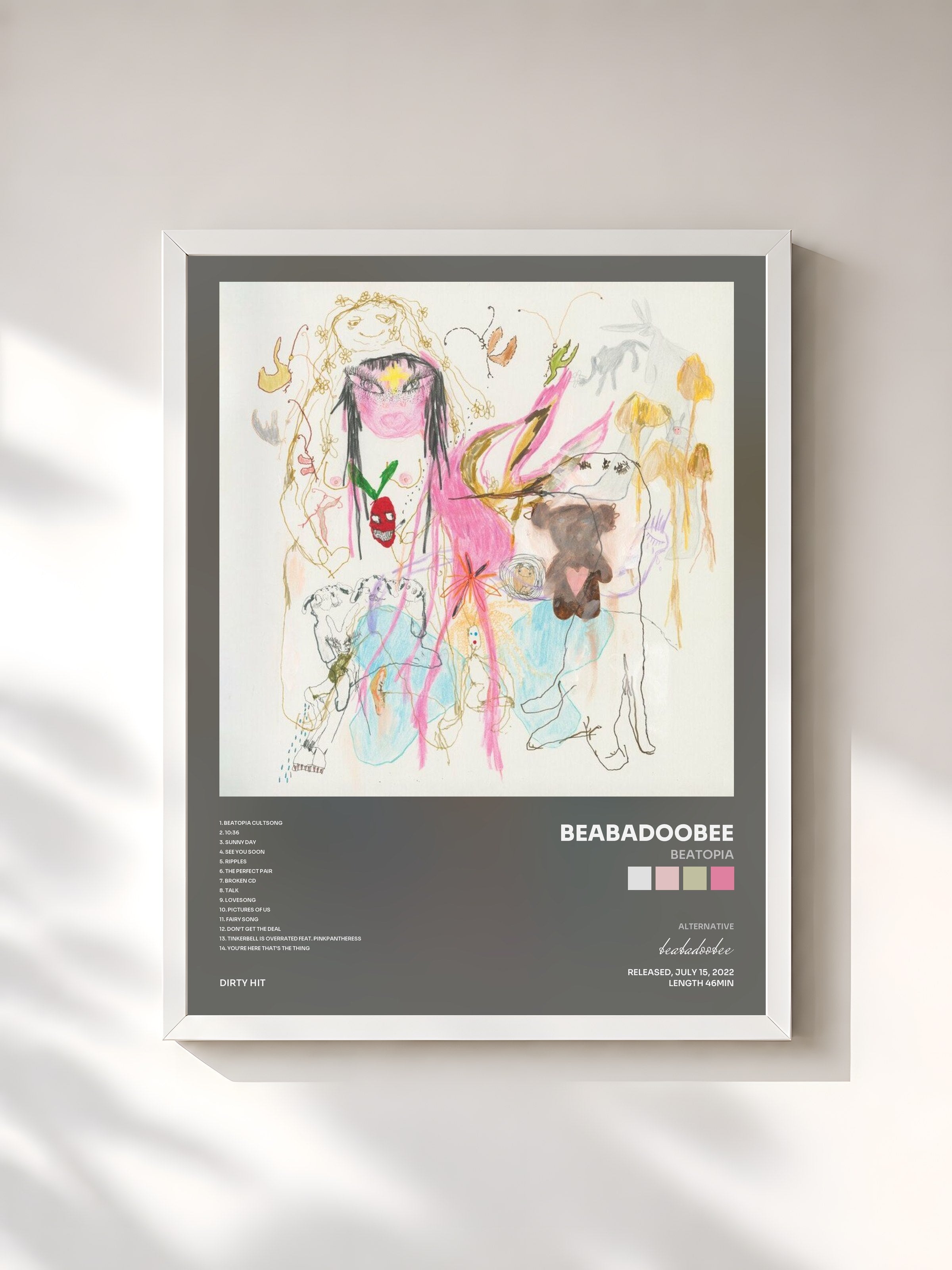 #blanc Tableau de l'album Beatopia de beabadoobee, cadre blanc, imprimé et encadré en France