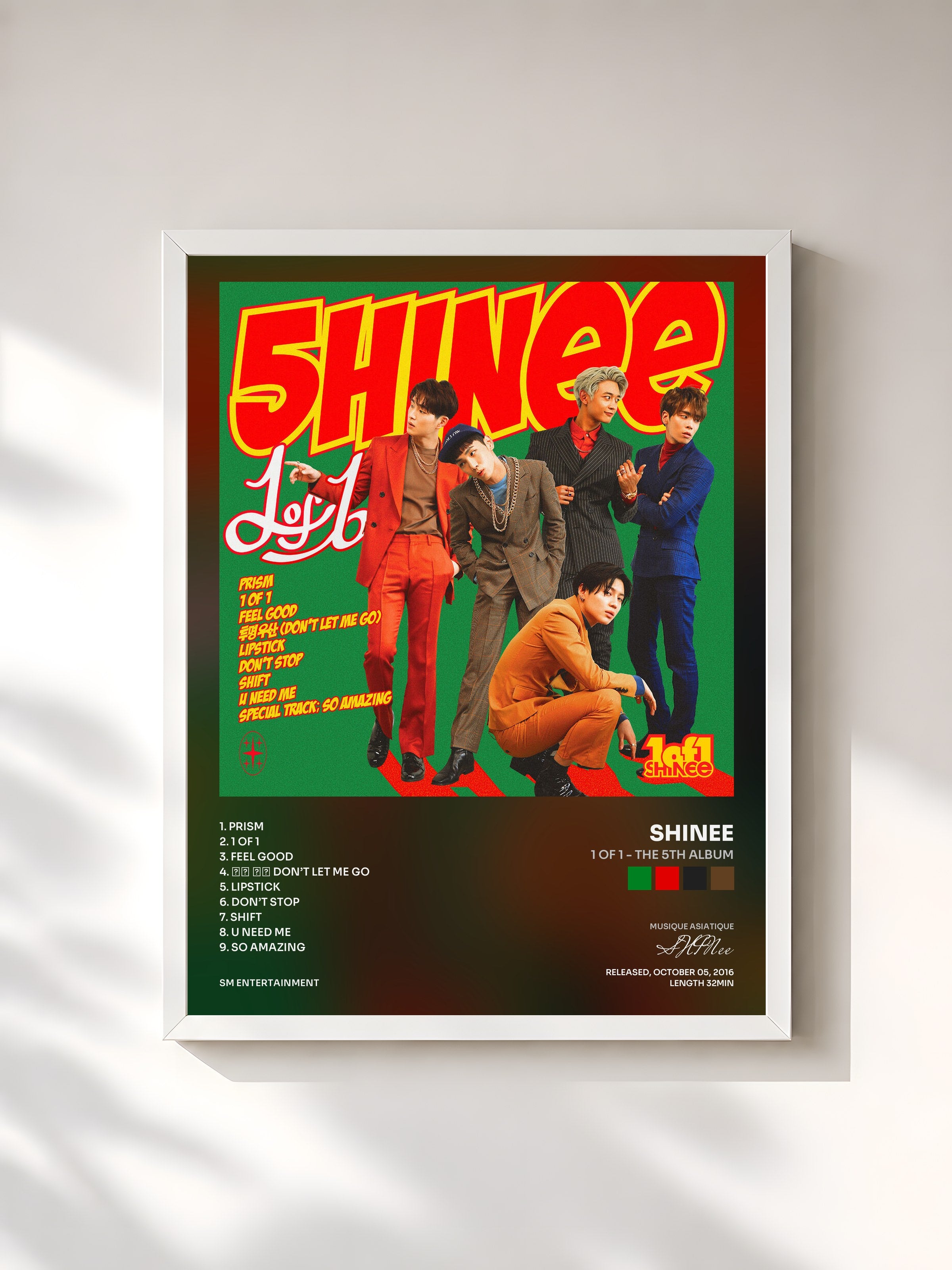 #blanc Tableau de l'album 1 of 1 - The 5th Album de SHINee, cadre blanc, imprimé et encadré en France