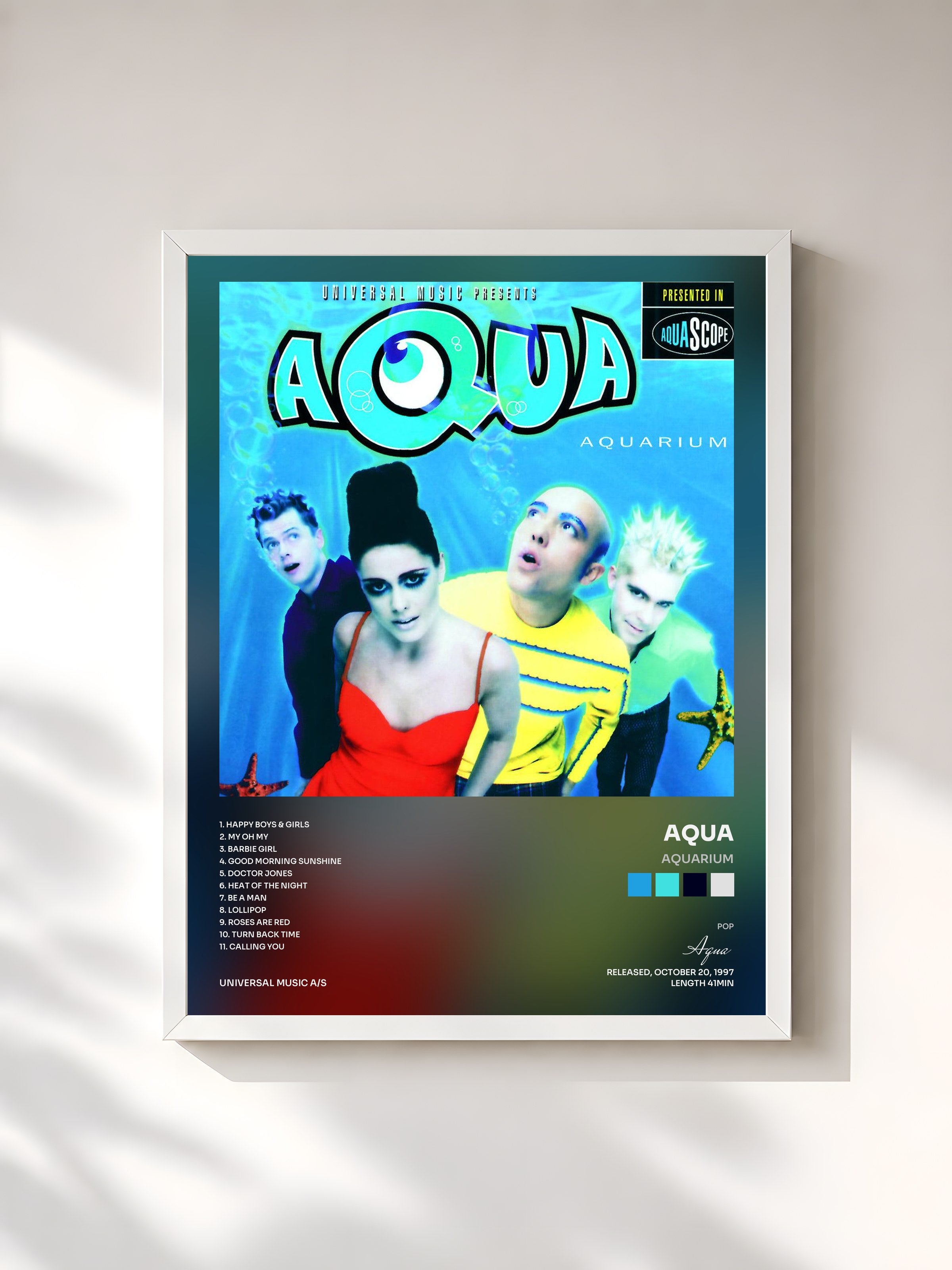 #blanc Tableau de l'album Aquarium de Aqua, cadre blanc, imprimé et encadré en France