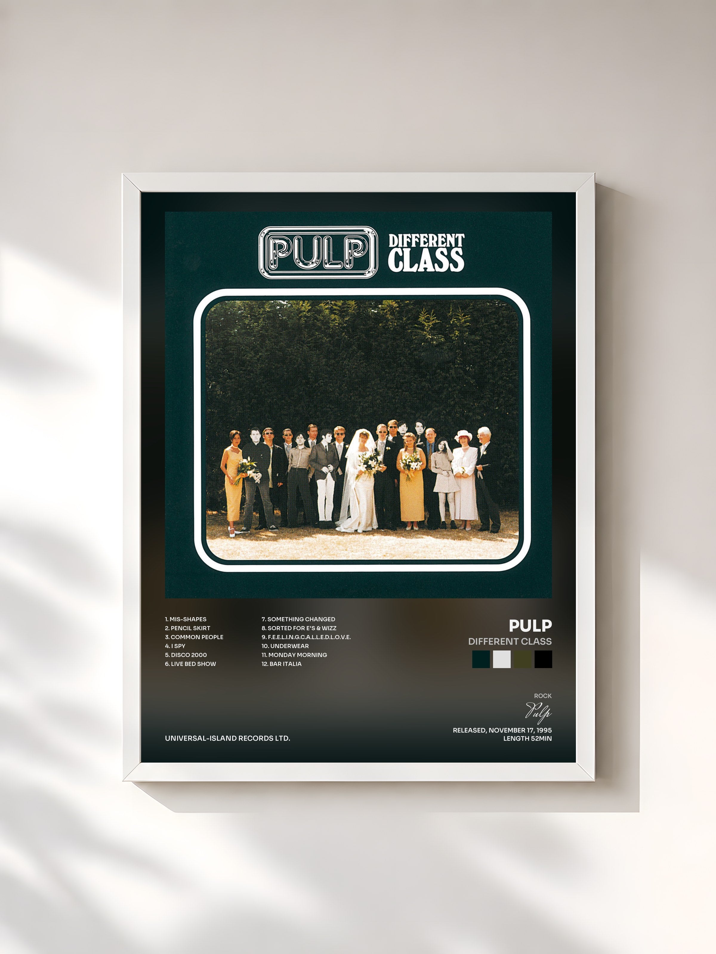 #blanc Tableau de l'album Different Class de Pulp, cadre blanc, imprimé et encadré en France