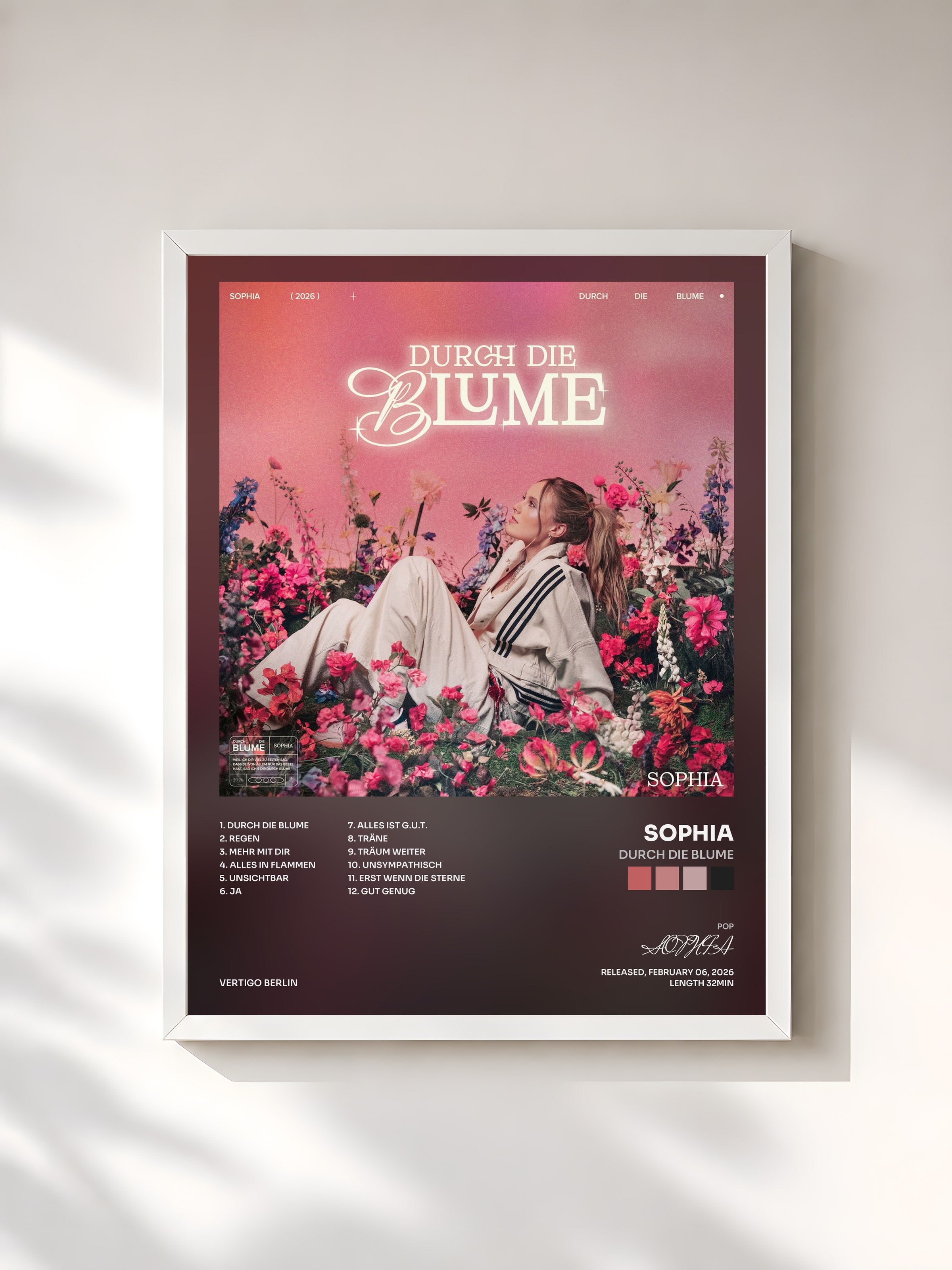 #blanc Tableau de l'album Durch die Blume de SOPHIA, cadre blanc, imprimé et encadré en France