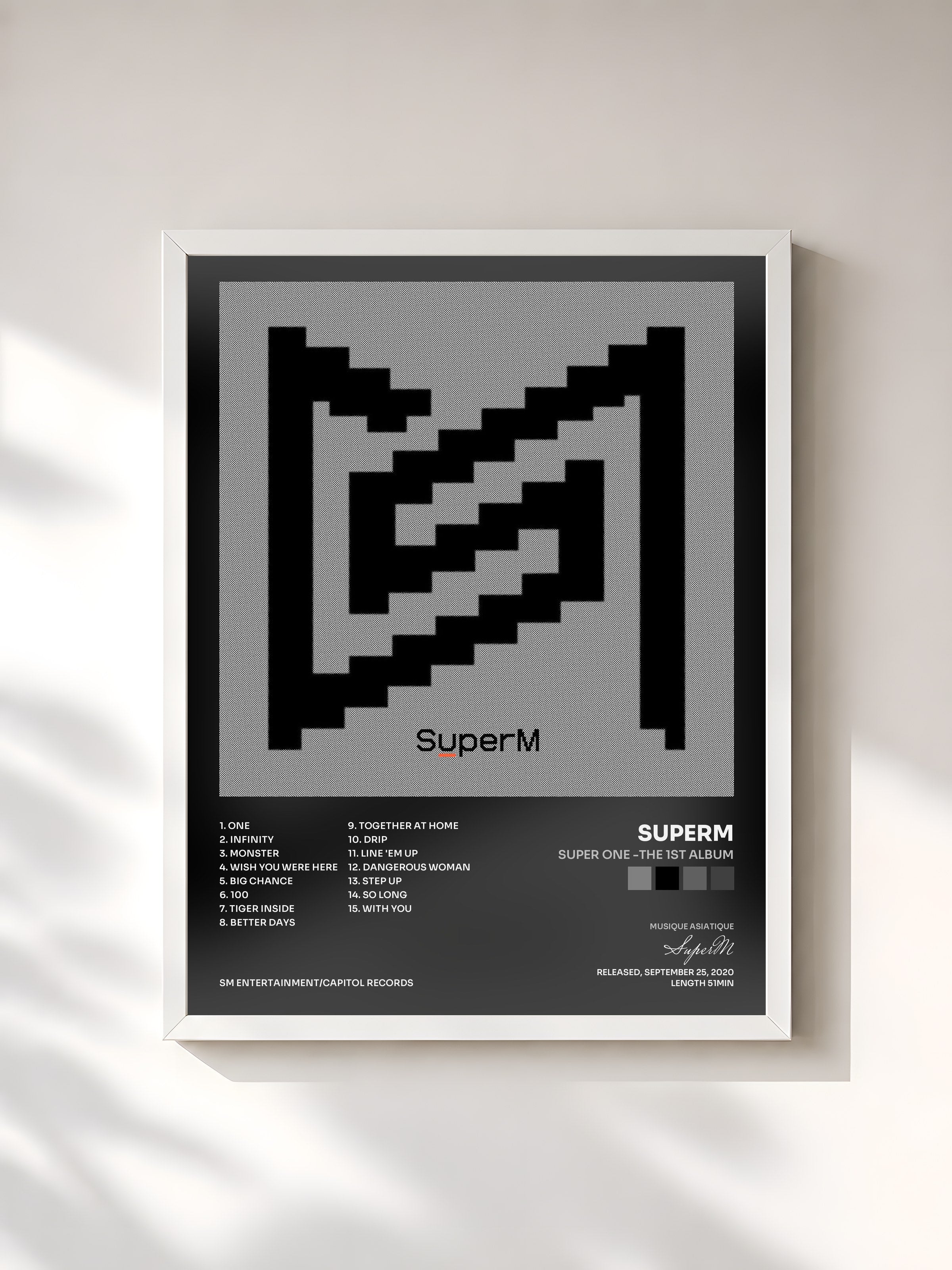 #blanc Tableau de l'album Super One -The 1st Album de SuperM, cadre blanc, imprimé et encadré en France