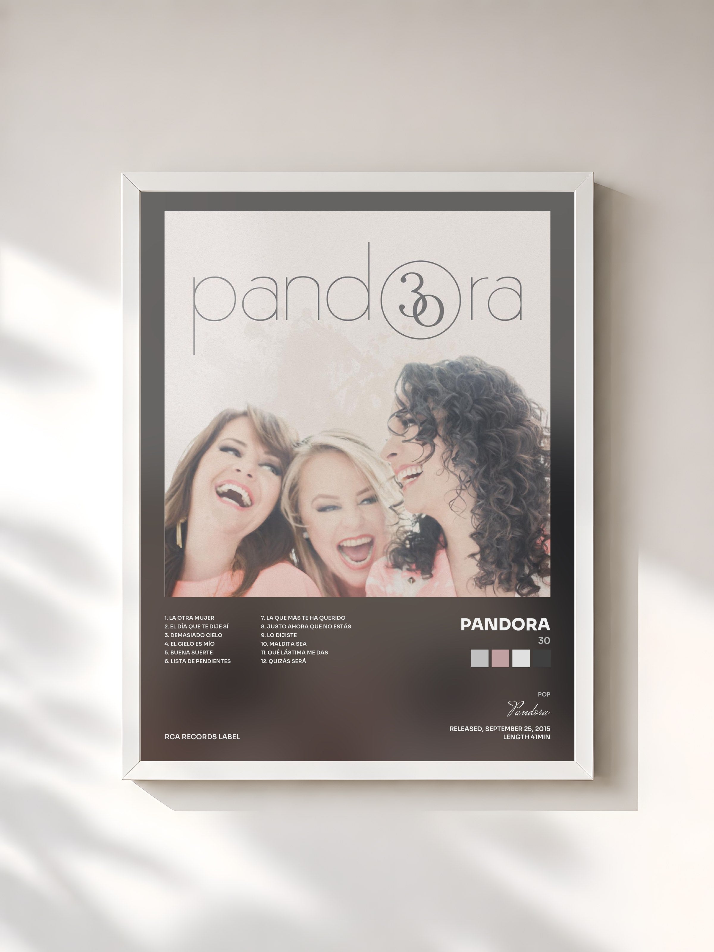 #blanc Tableau de l'album 30 de Pandora, cadre blanc, imprimé et encadré en France