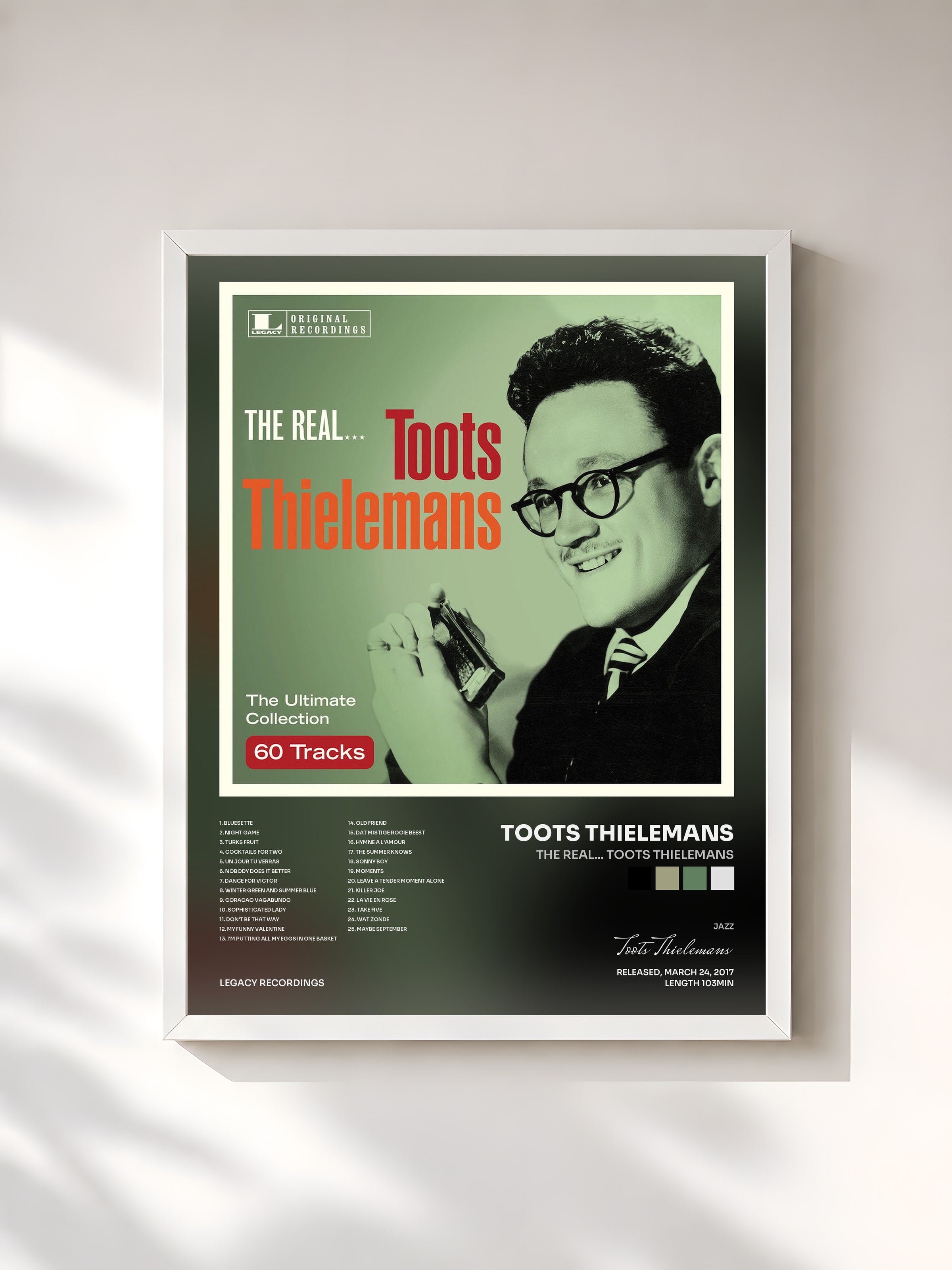 #blanc Tableau de l'album The Real... Toots Thielemans de Toots Thielemans, cadre blanc, imprimé et encadré en France