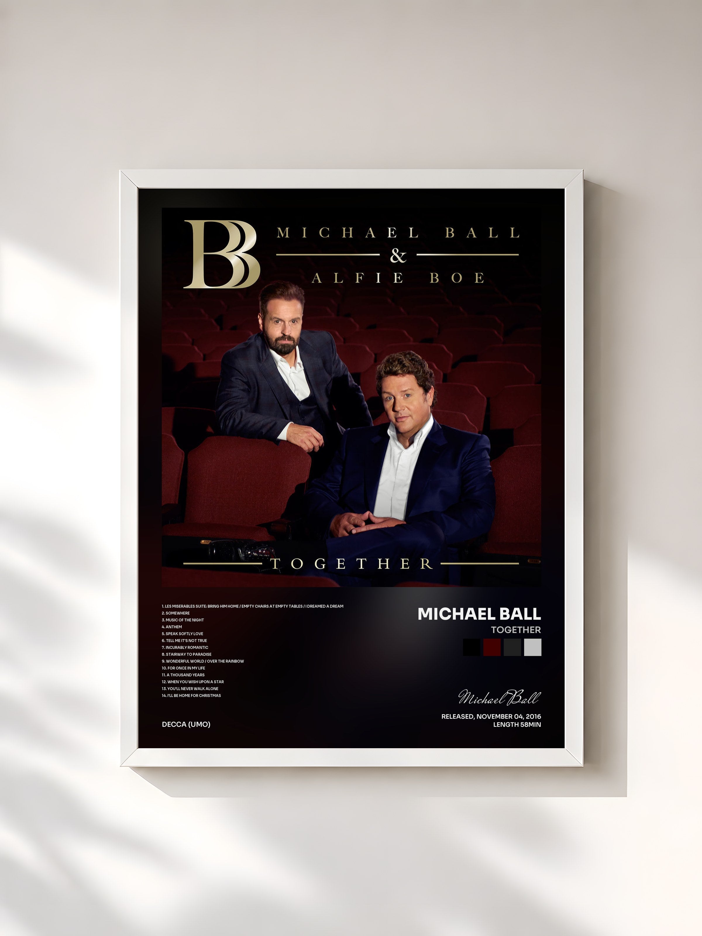 #blanc Tableau de l'album Together de Michael Ball, cadre blanc, imprimé et encadré en France