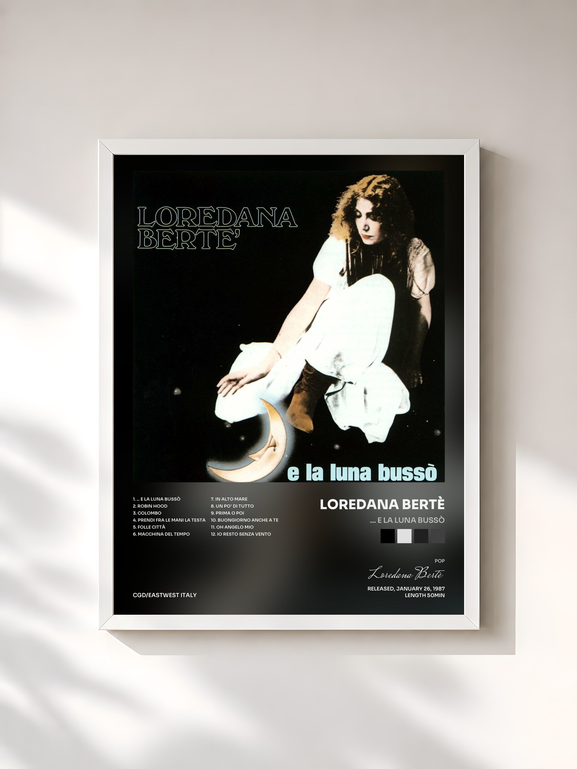 #blanc Tableau de l'album ... E la luna bussò de Loredana Bertè, cadre blanc, imprimé et encadré en France