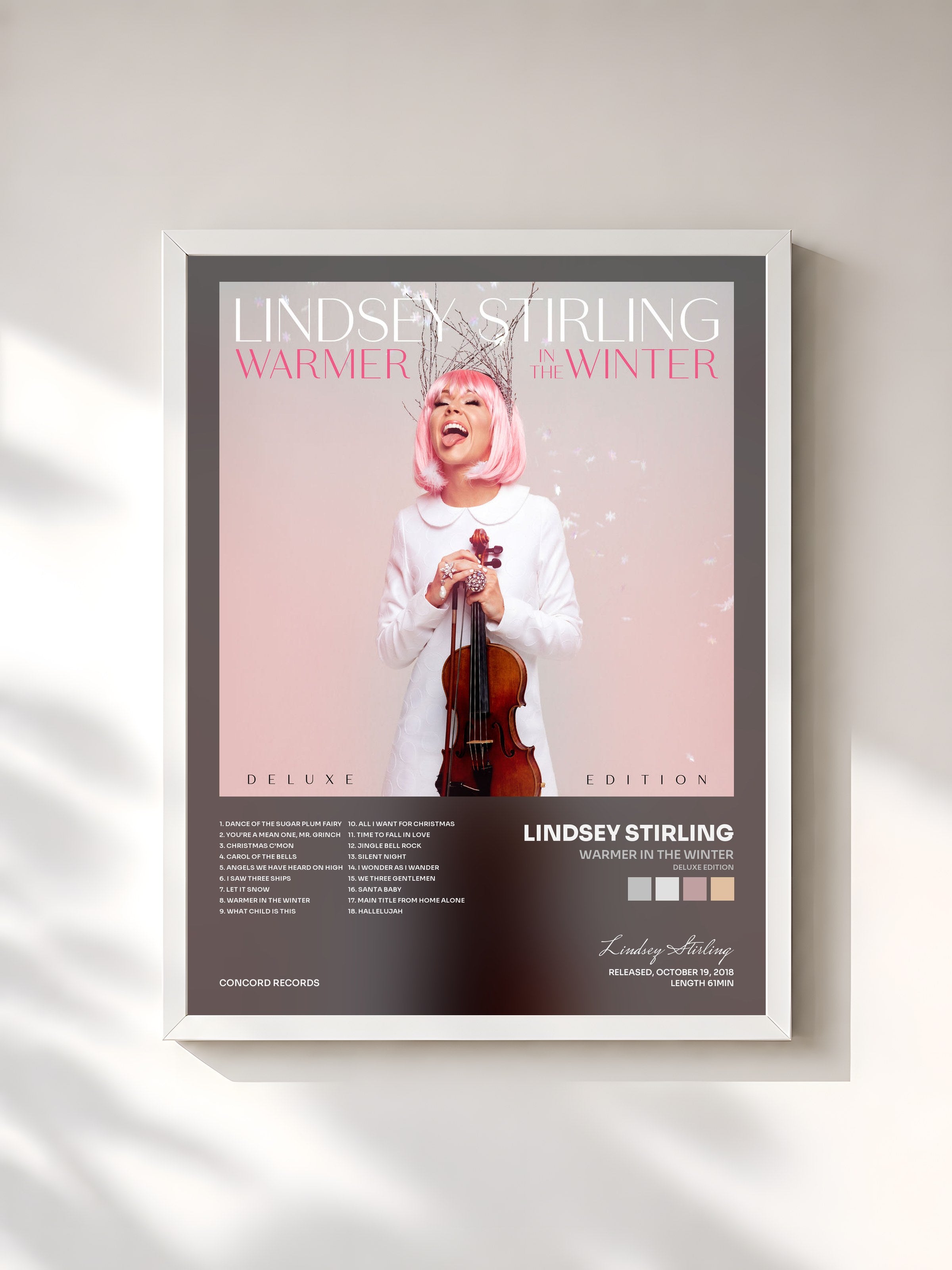 #blanc Tableau de l'album Warmer In The Winter (Deluxe Edition) de Lindsey Stirling, cadre blanc, imprimé et encadré en France