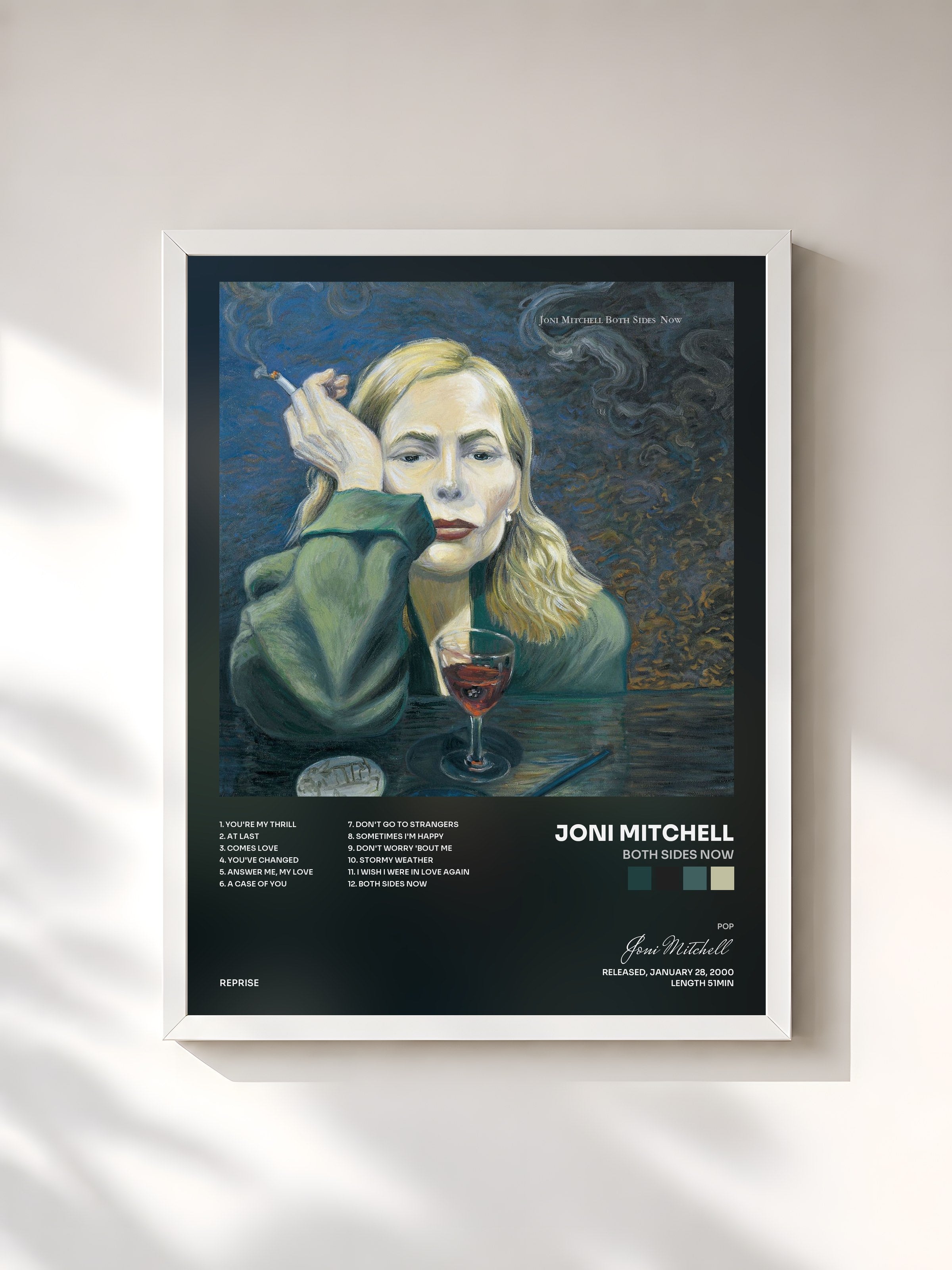 #blanc Tableau de l'album Both Sides Now de Joni Mitchell, cadre blanc, imprimé et encadré en France