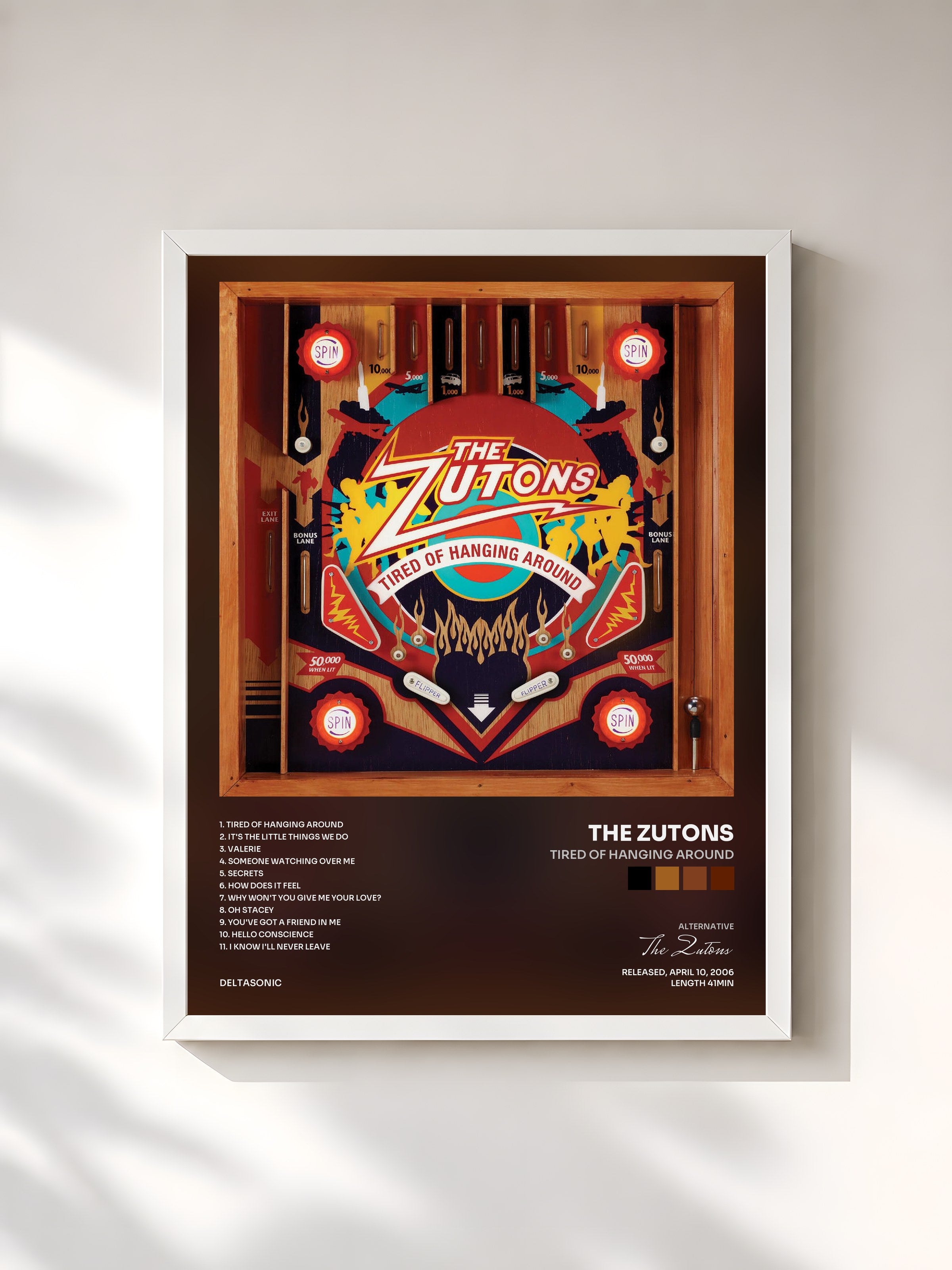 #blanc Tableau de l'album Tired Of Hanging Around de The Zutons, cadre blanc, imprimé et encadré en France