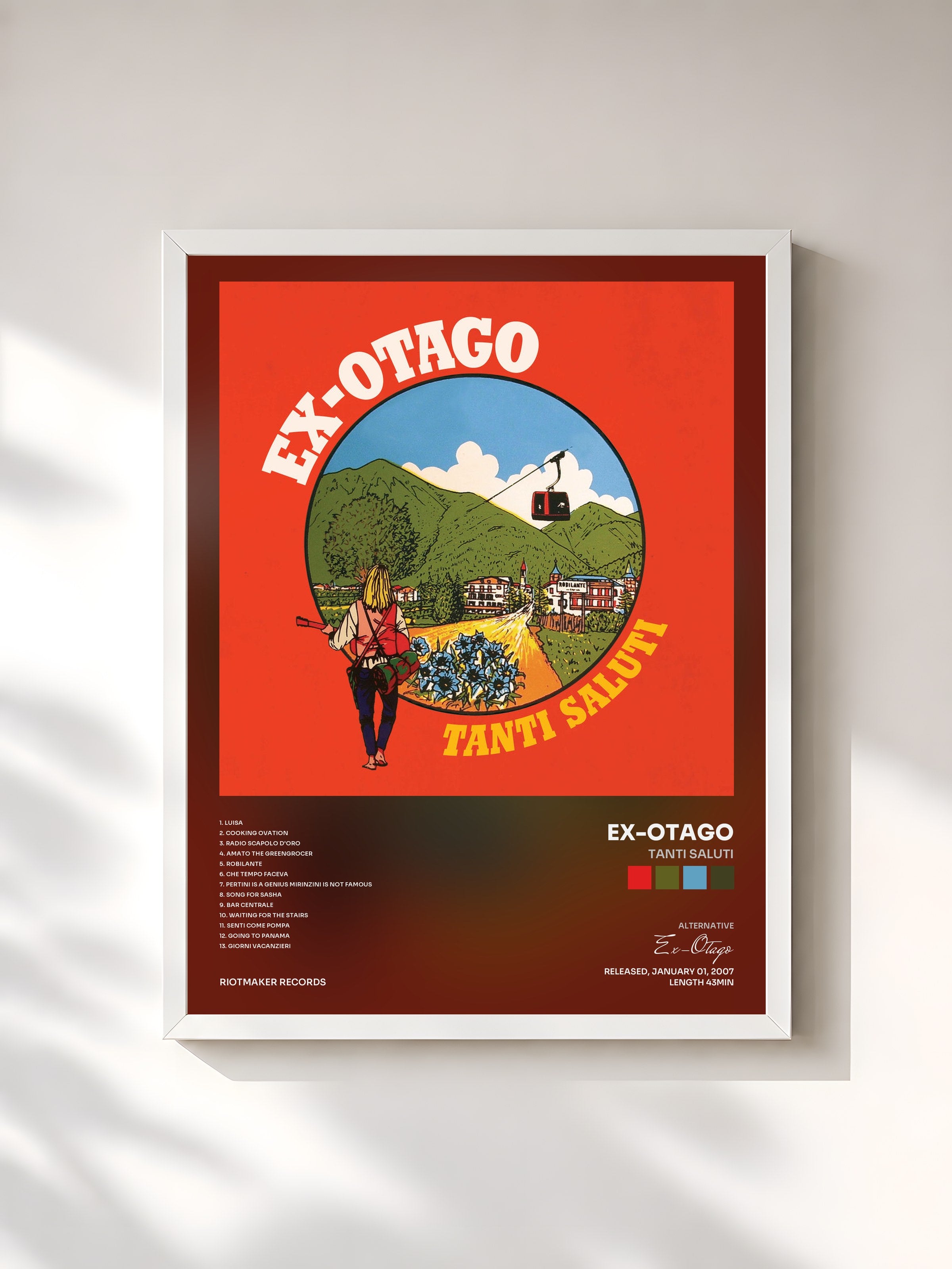 #blanc Tableau de l'album Tanti Saluti de Ex-Otago, cadre blanc, imprimé et encadré en France