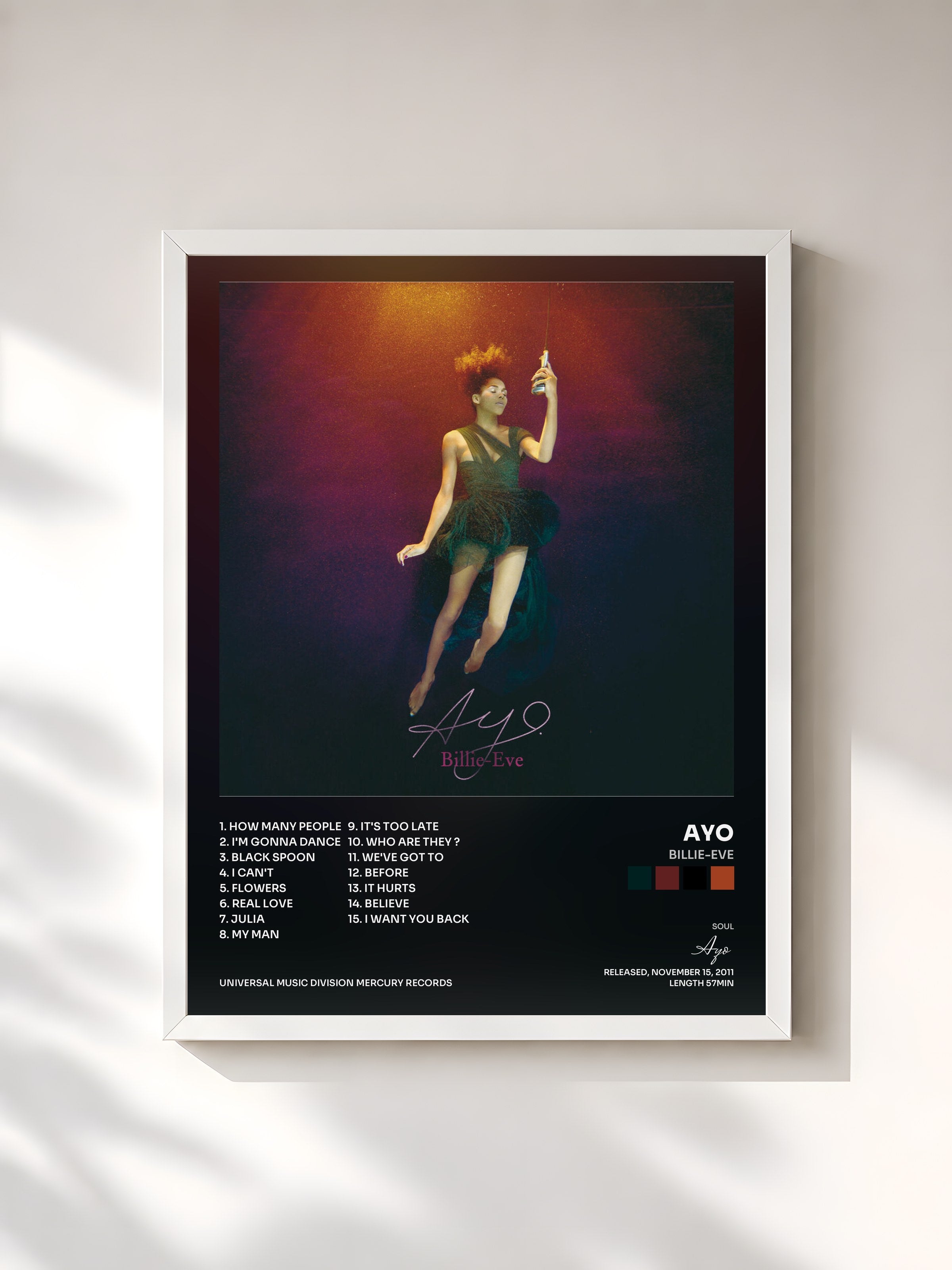 #blanc Tableau de l'album Billie-Eve de Ayo, cadre blanc, imprimé et encadré en France