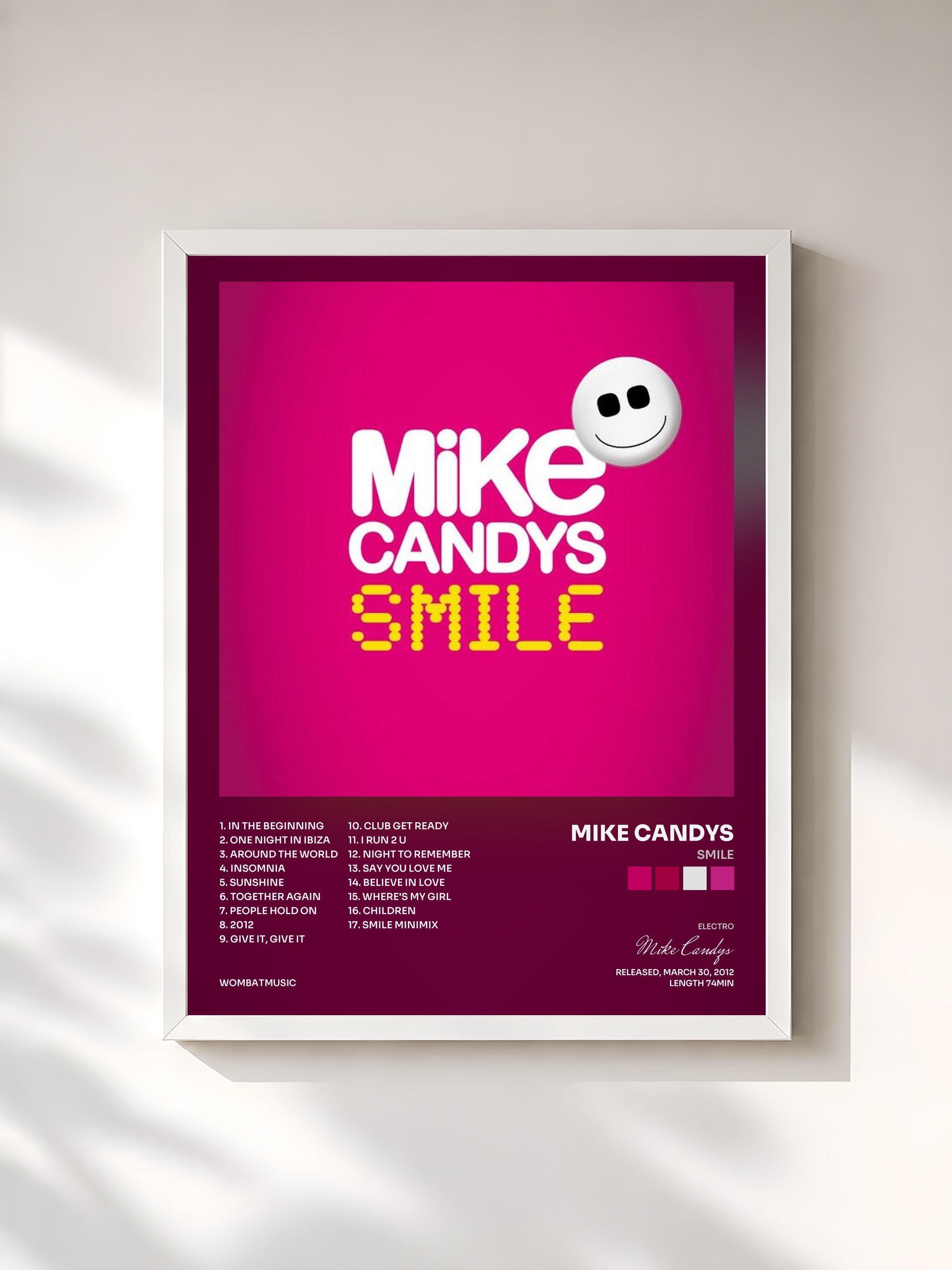 #blanc Tableau de l'album Smile de Mike Candys, cadre blanc, imprimé et encadré en France