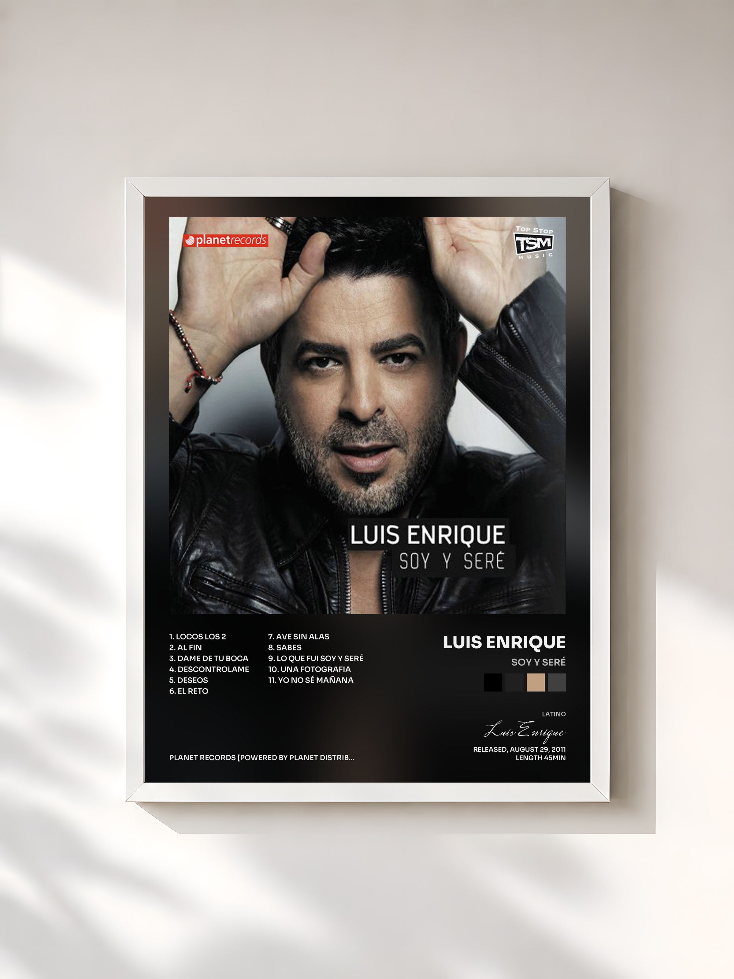 #blanc Tableau de l'album Soy Y Seré de Luis Enrique, cadre blanc, imprimé et encadré en France
