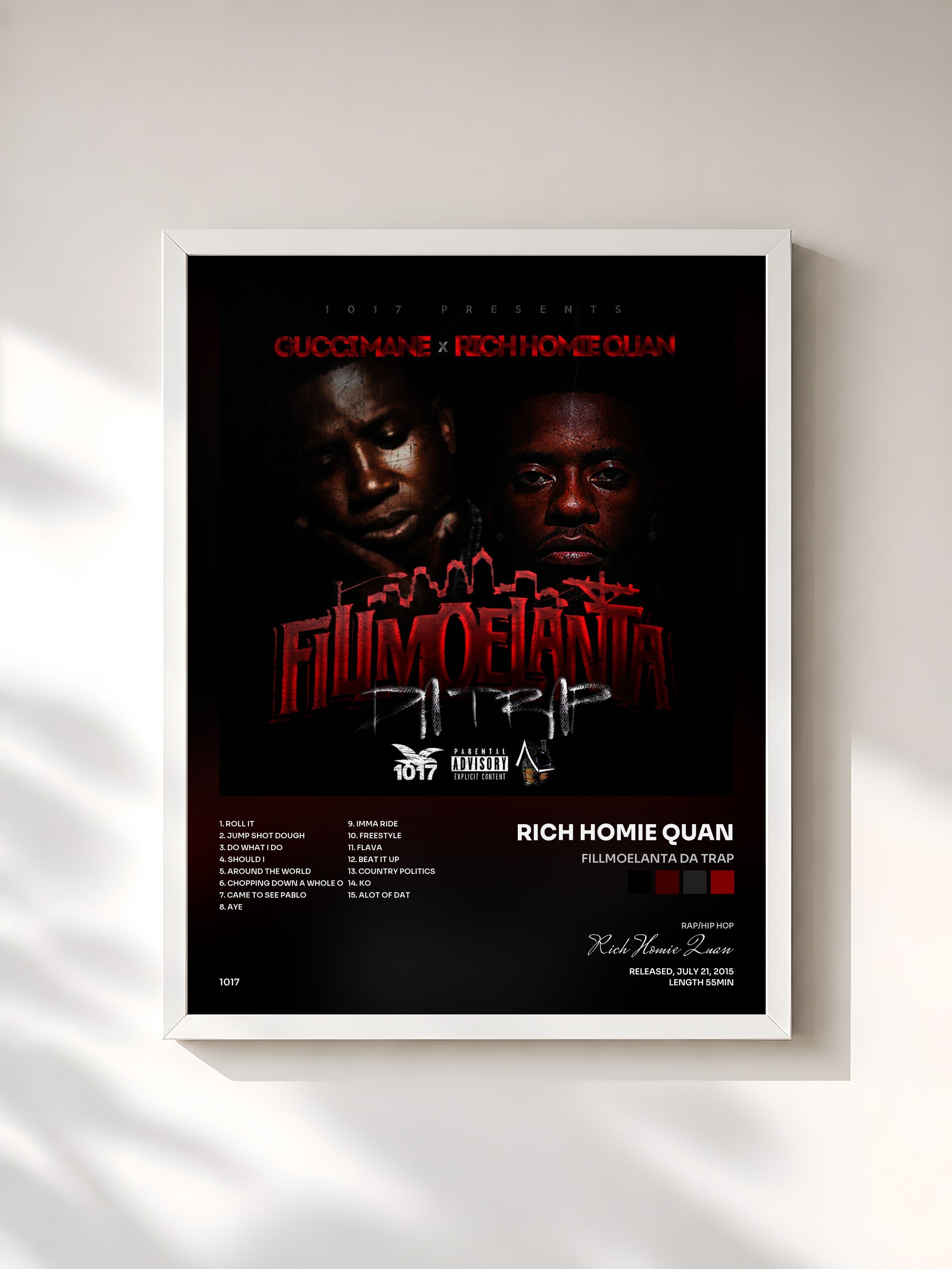#blanc Tableau de l'album Fillmoelanta da Trap de Rich Homie Quan, cadre blanc, imprimé et encadré en France