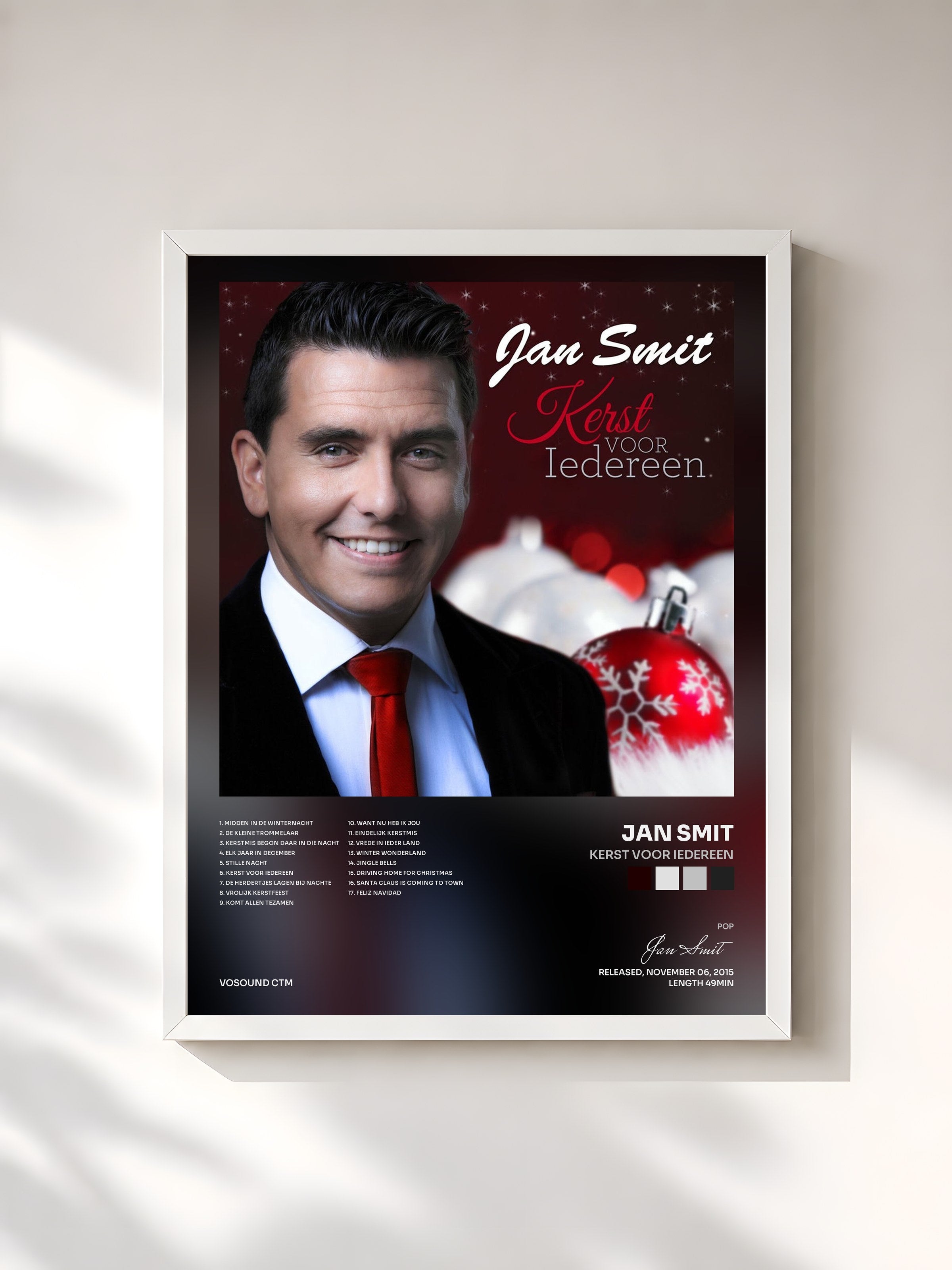 #blanc Tableau de l'album Kerst Voor Iedereen de Jan Smit, cadre blanc, imprimé et encadré en France