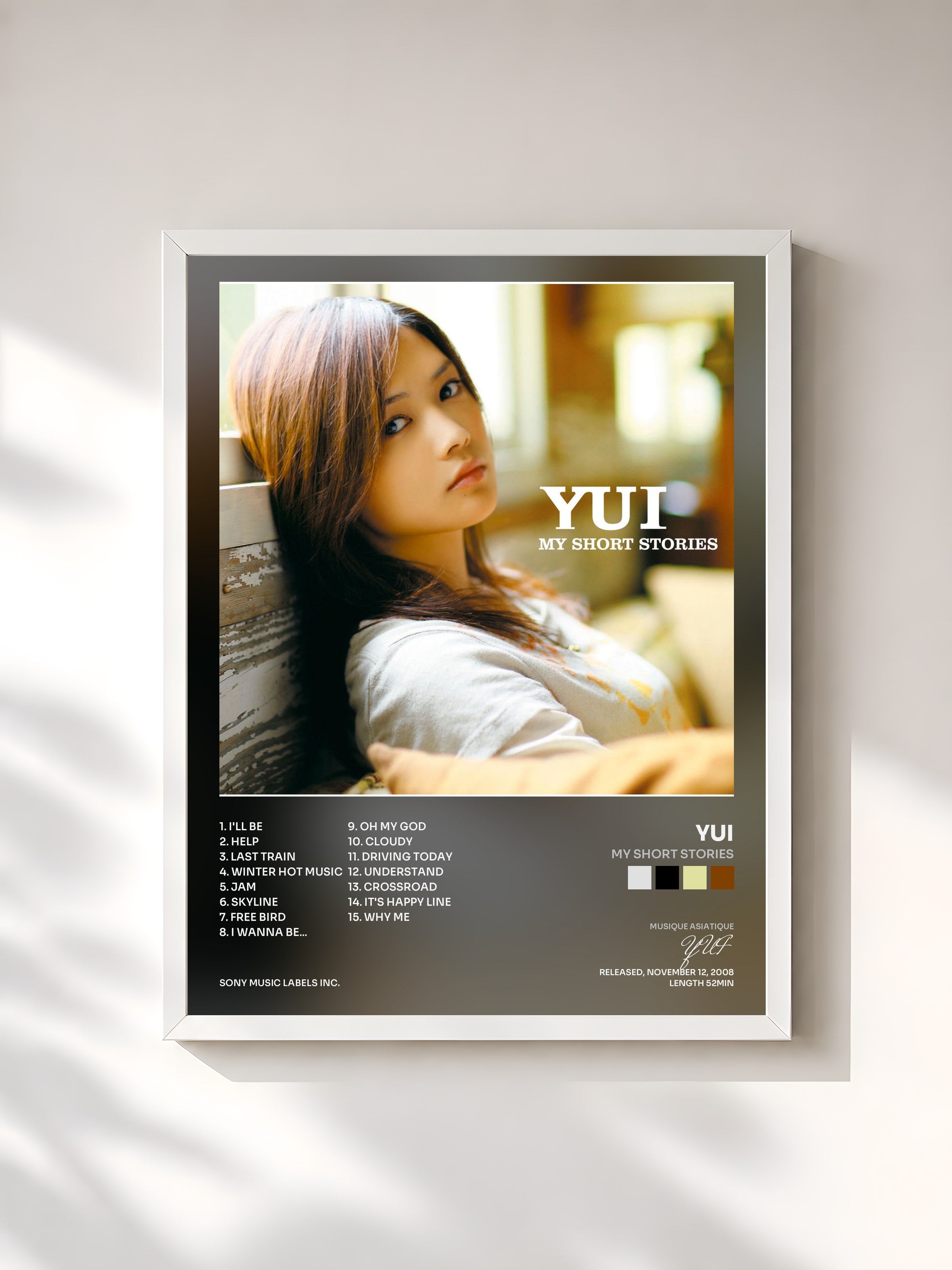 #blanc Tableau de l'album MY SHORT STORIES de YUI, cadre blanc, imprimé et encadré en France
