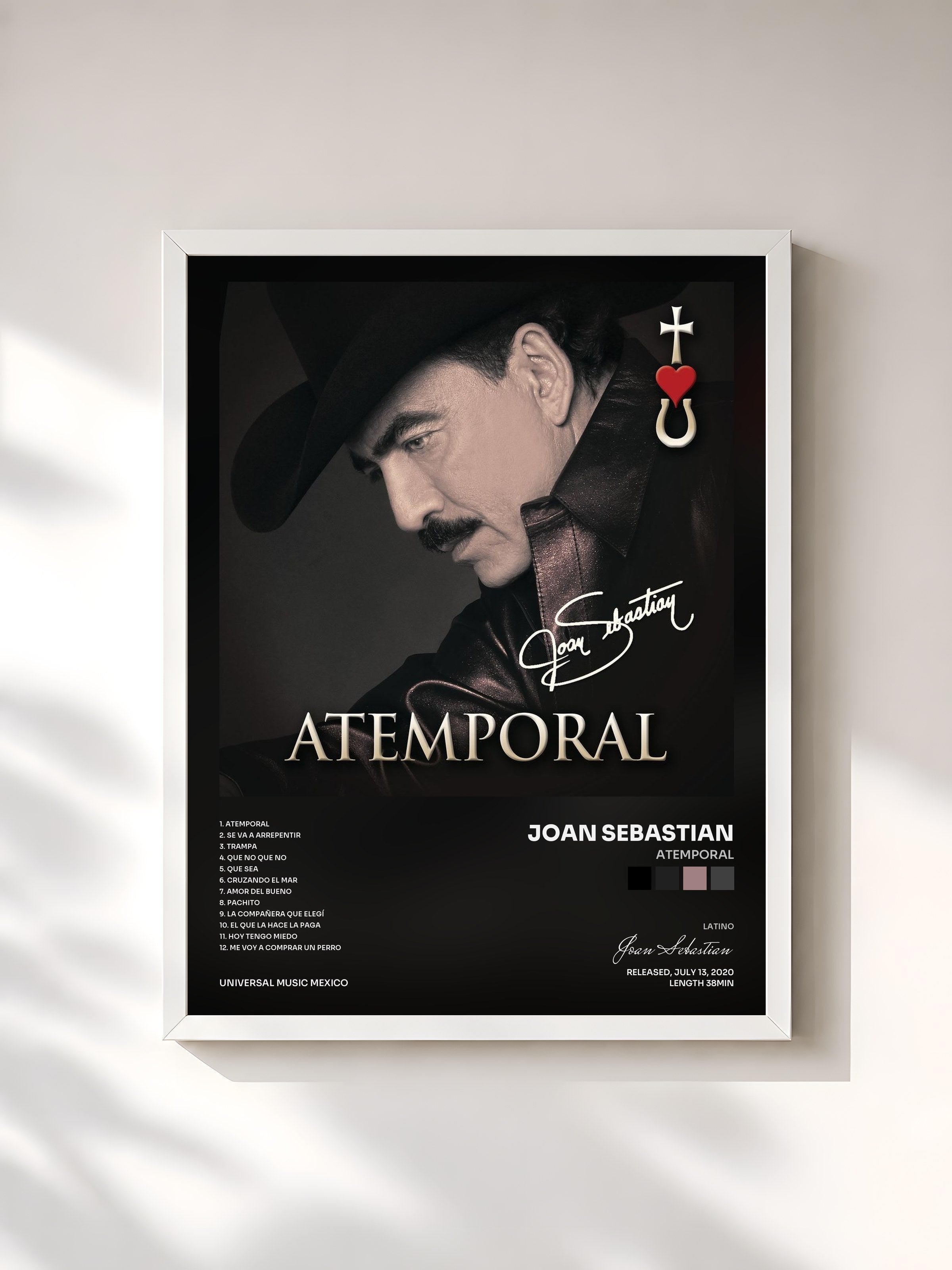 #blanc Tableau de l'album Atemporal de Joan Sebastian, cadre blanc, imprimé et encadré en France