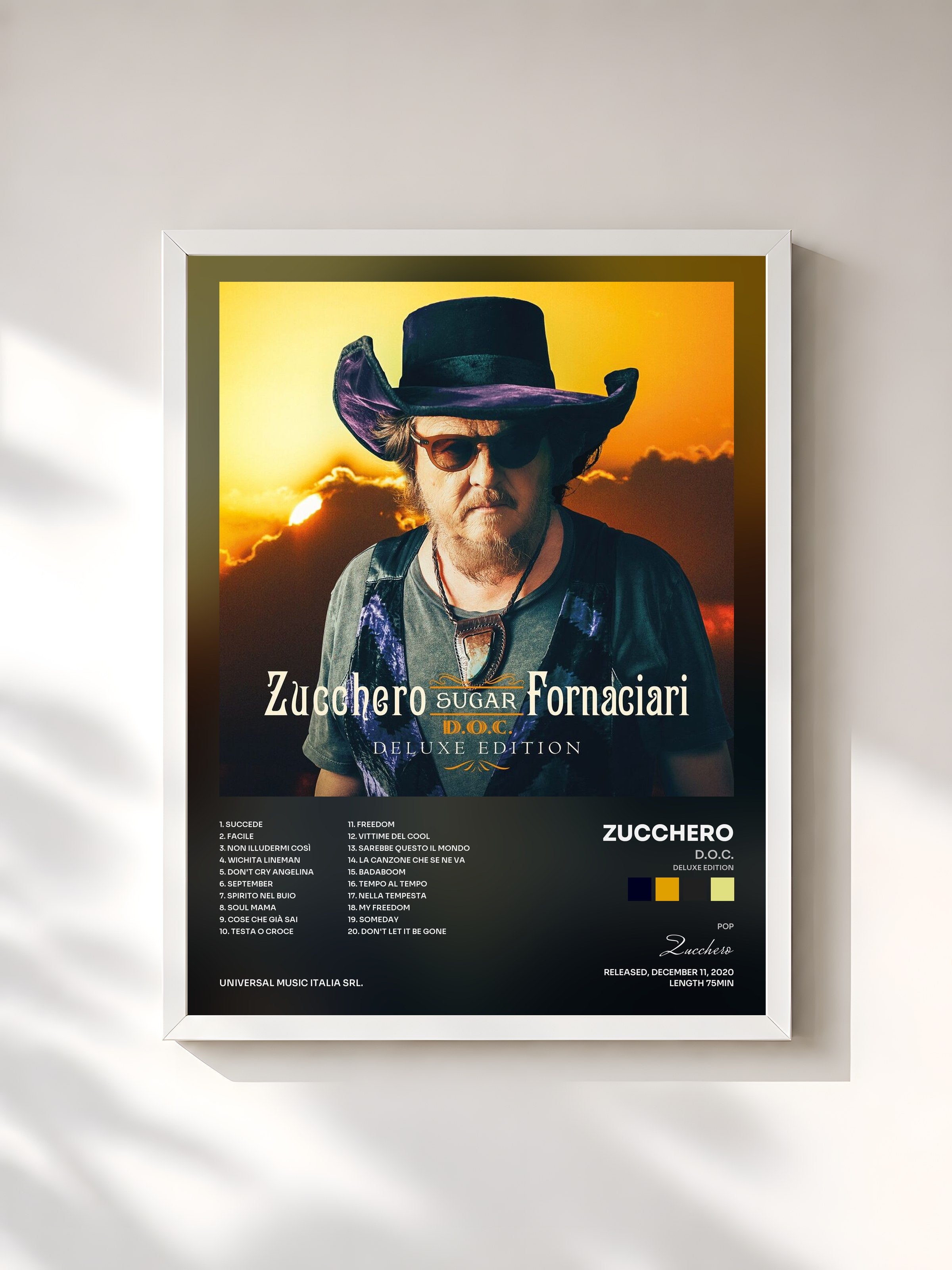 #blanc Tableau de l'album D.O.C. (Deluxe Edition) de Zucchero, cadre blanc, imprimé et encadré en France