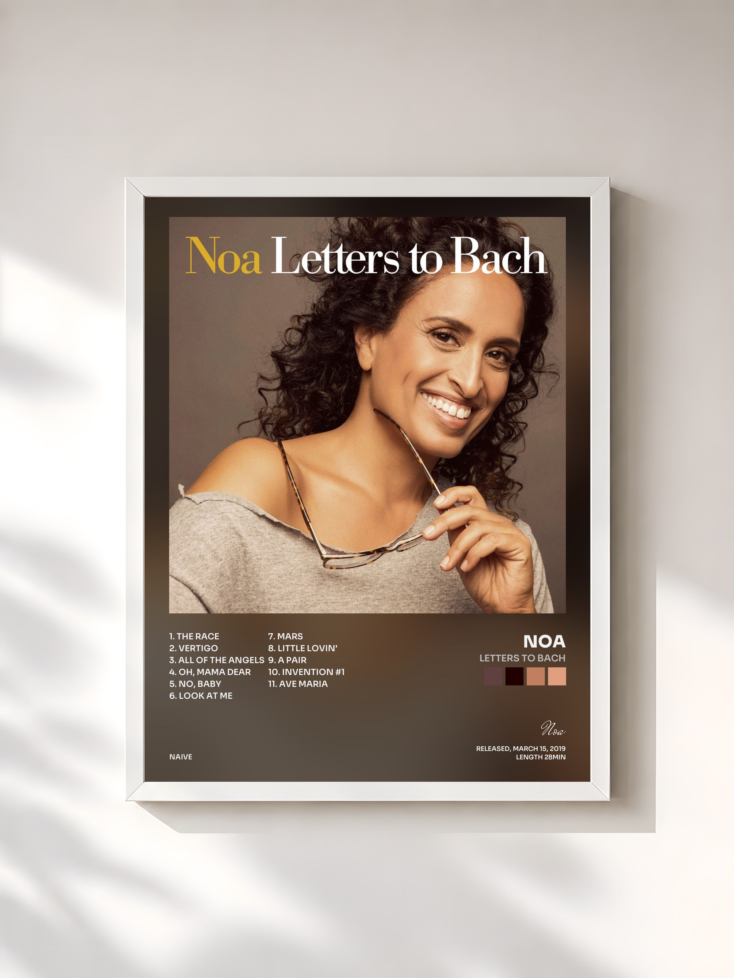#blanc Tableau de l'album Letters to Bach de Noa, cadre blanc, imprimé et encadré en France