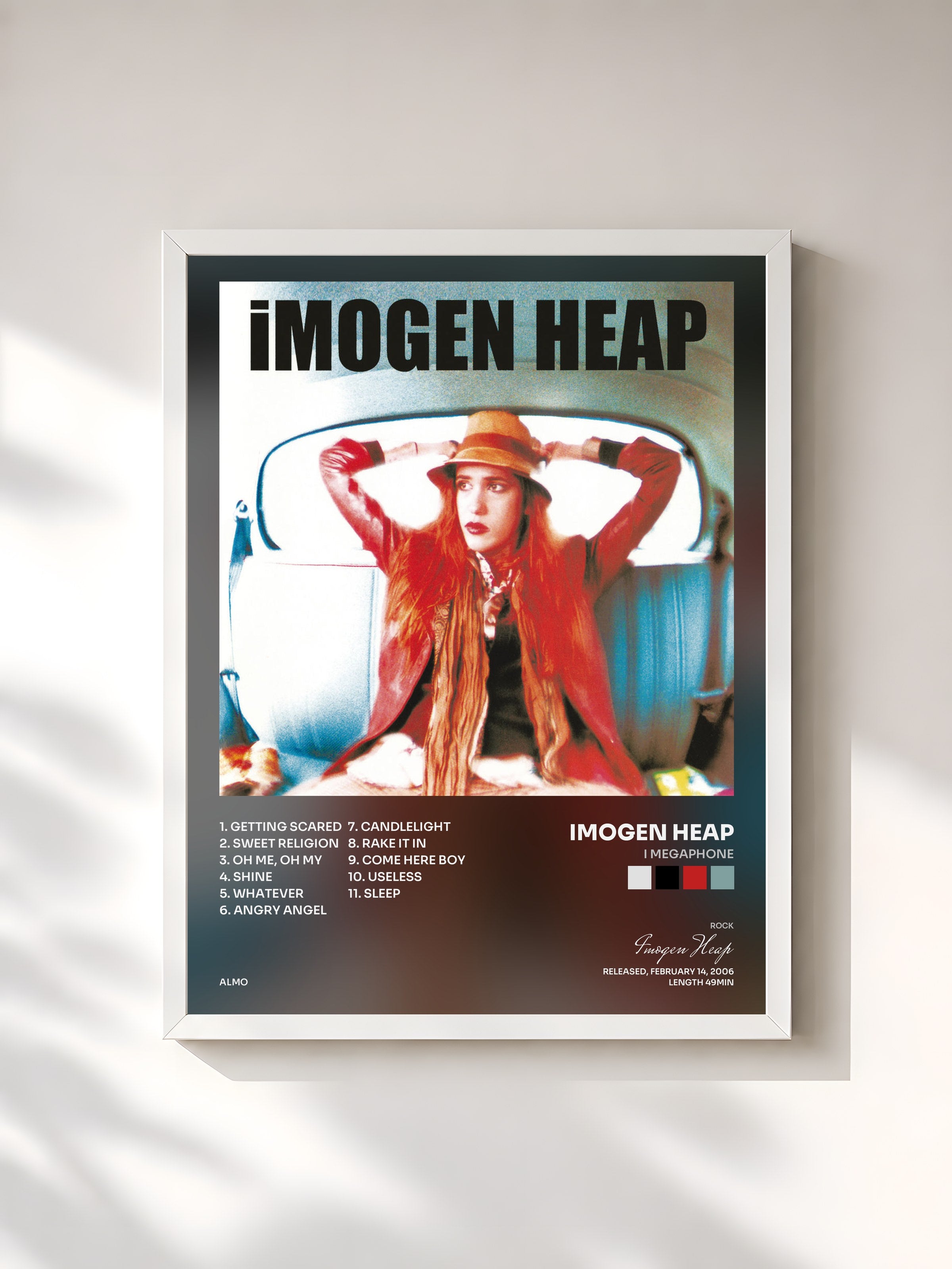 #blanc Tableau de l'album I Megaphone de Imogen Heap, cadre blanc, imprimé et encadré en France