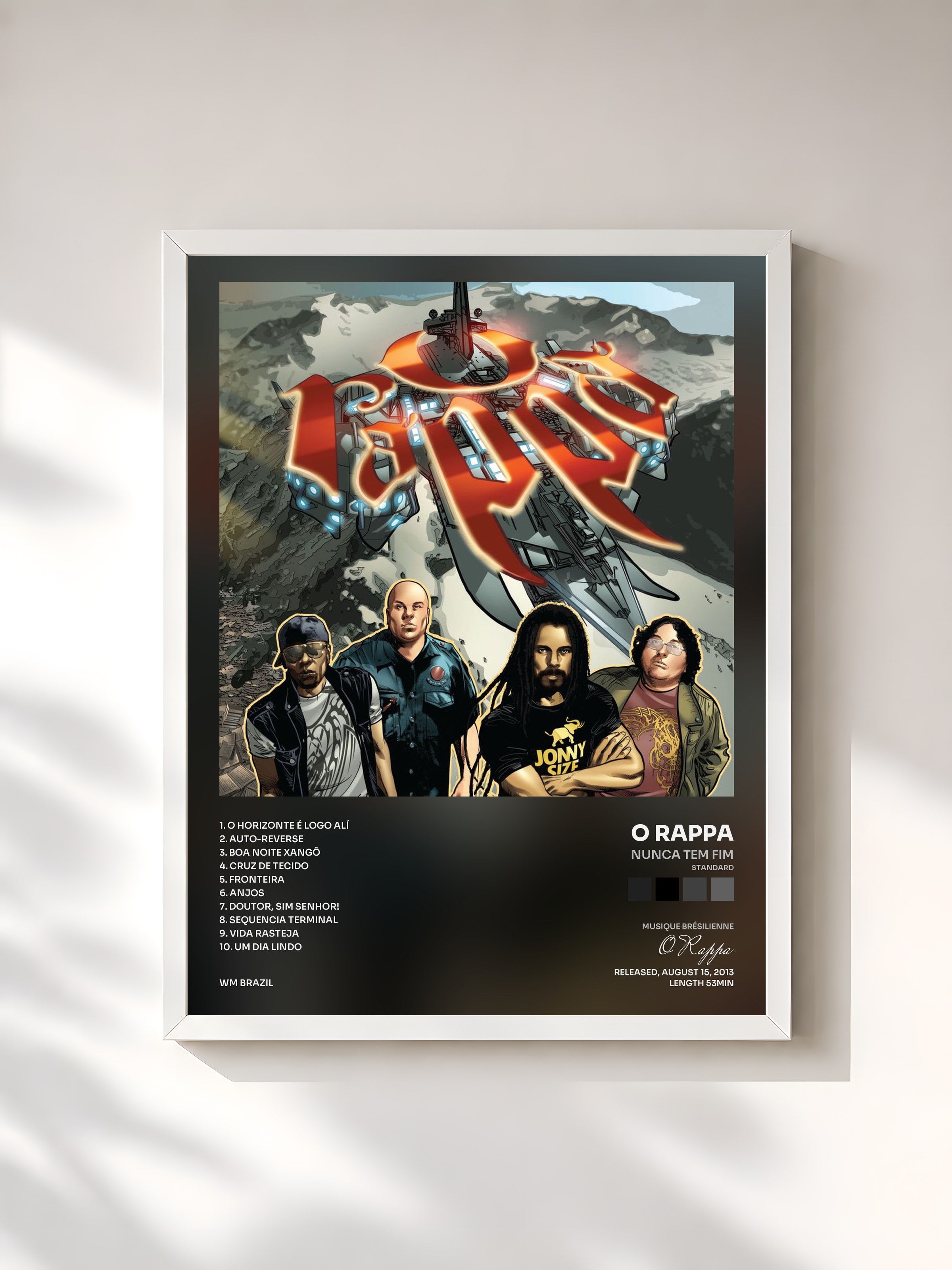 #blanc Tableau de l'album Nunca Tem Fim (Standard) de O Rappa, cadre blanc, imprimé et encadré en France