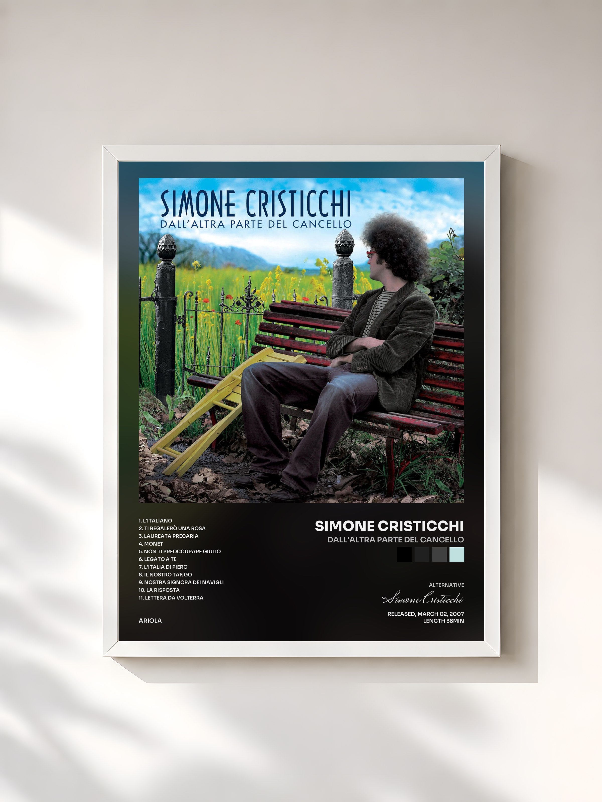 #blanc Tableau de l'album Dall'altra parte del cancello de Simone Cristicchi, cadre blanc, imprimé et encadré en France