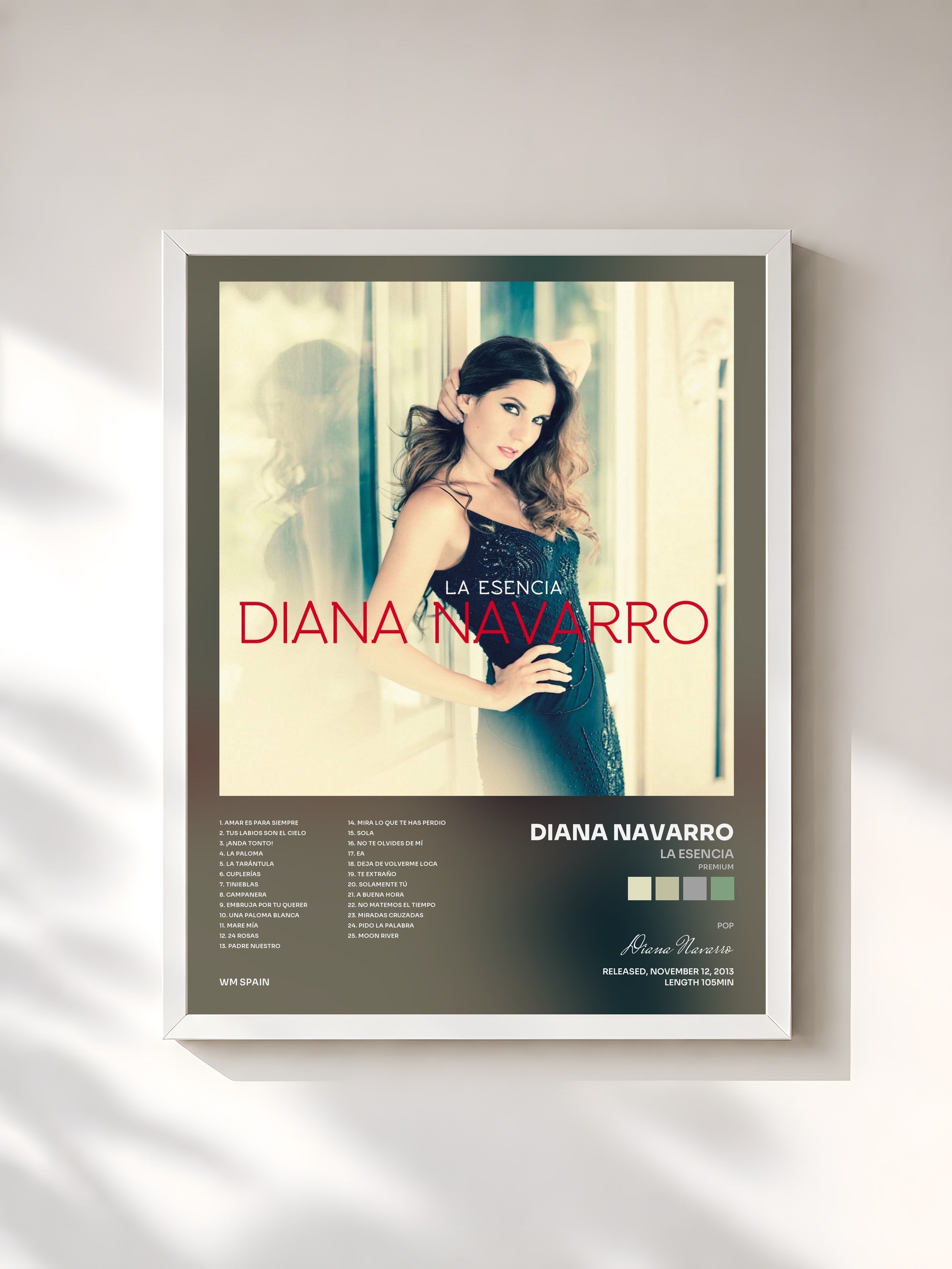 #blanc Tableau de l'album La Esencia (Premium) de Diana Navarro, cadre blanc, imprimé et encadré en France