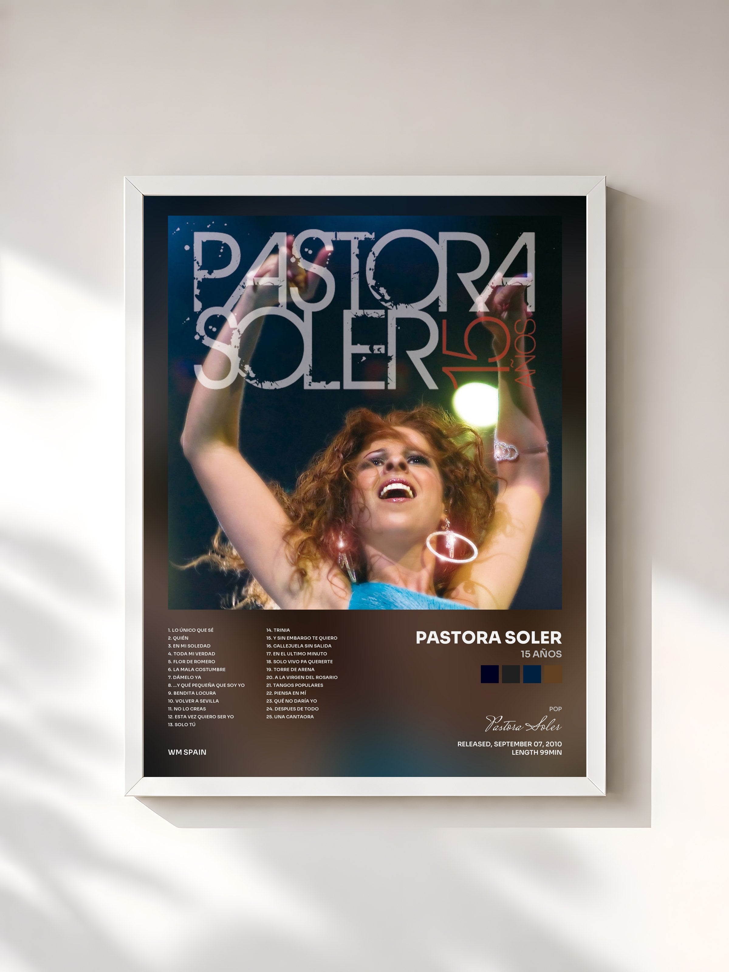 #blanc Tableau de l'album 15 años de Pastora Soler, cadre blanc, imprimé et encadré en France
