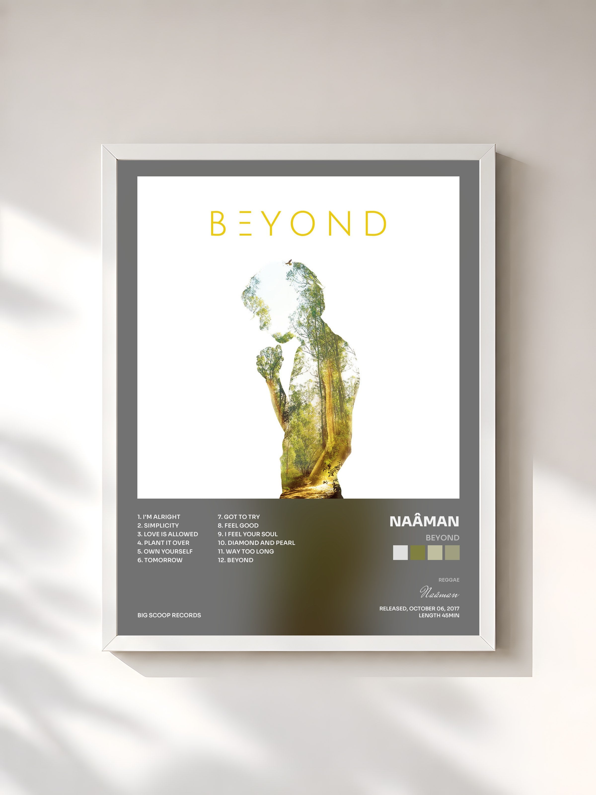 #blanc Tableau de l'album Beyond de Naâman, cadre blanc, imprimé et encadré en France