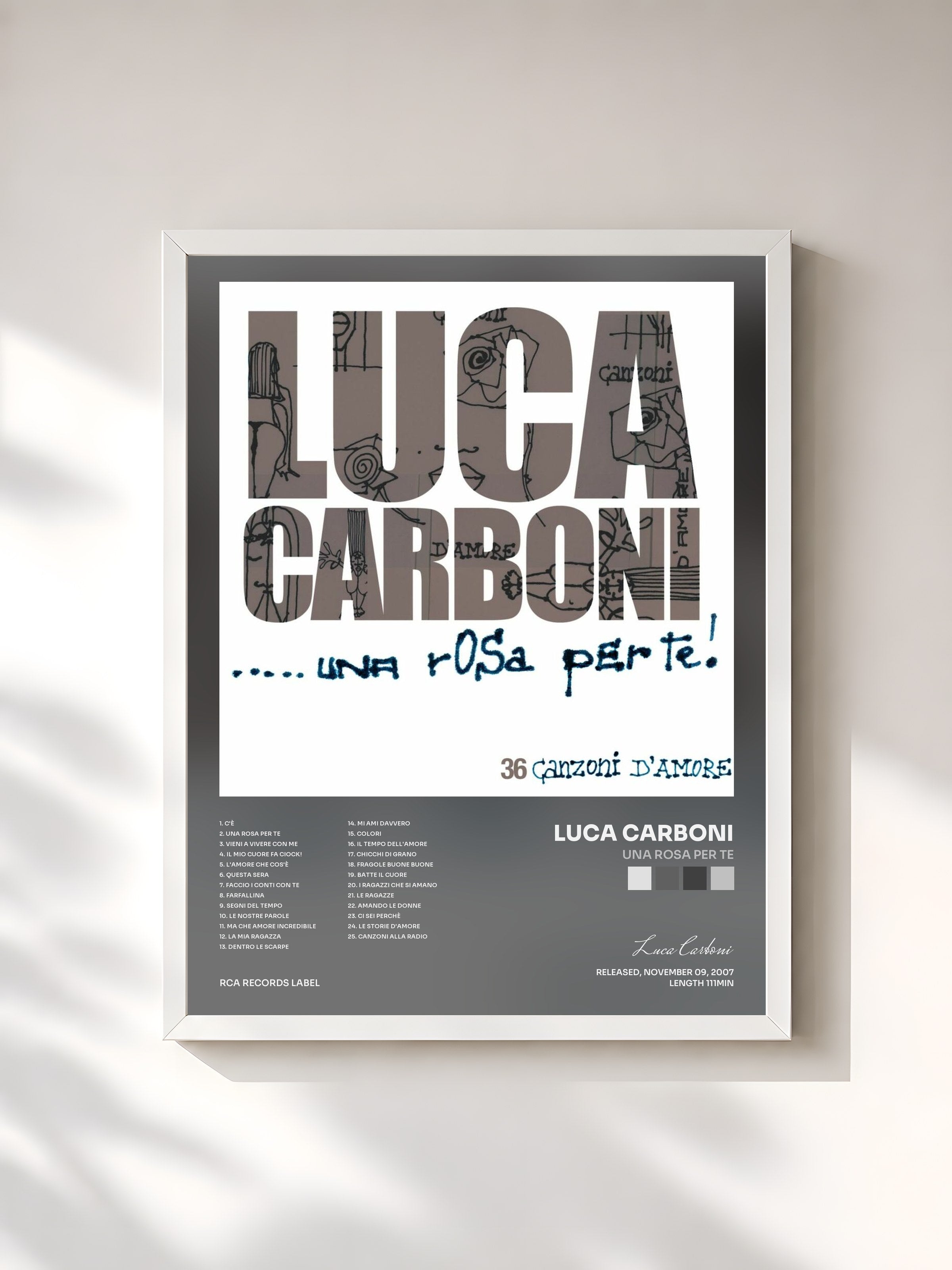 #blanc Tableau de l'album Una Rosa Per Te de Luca Carboni, cadre blanc, imprimé et encadré en France