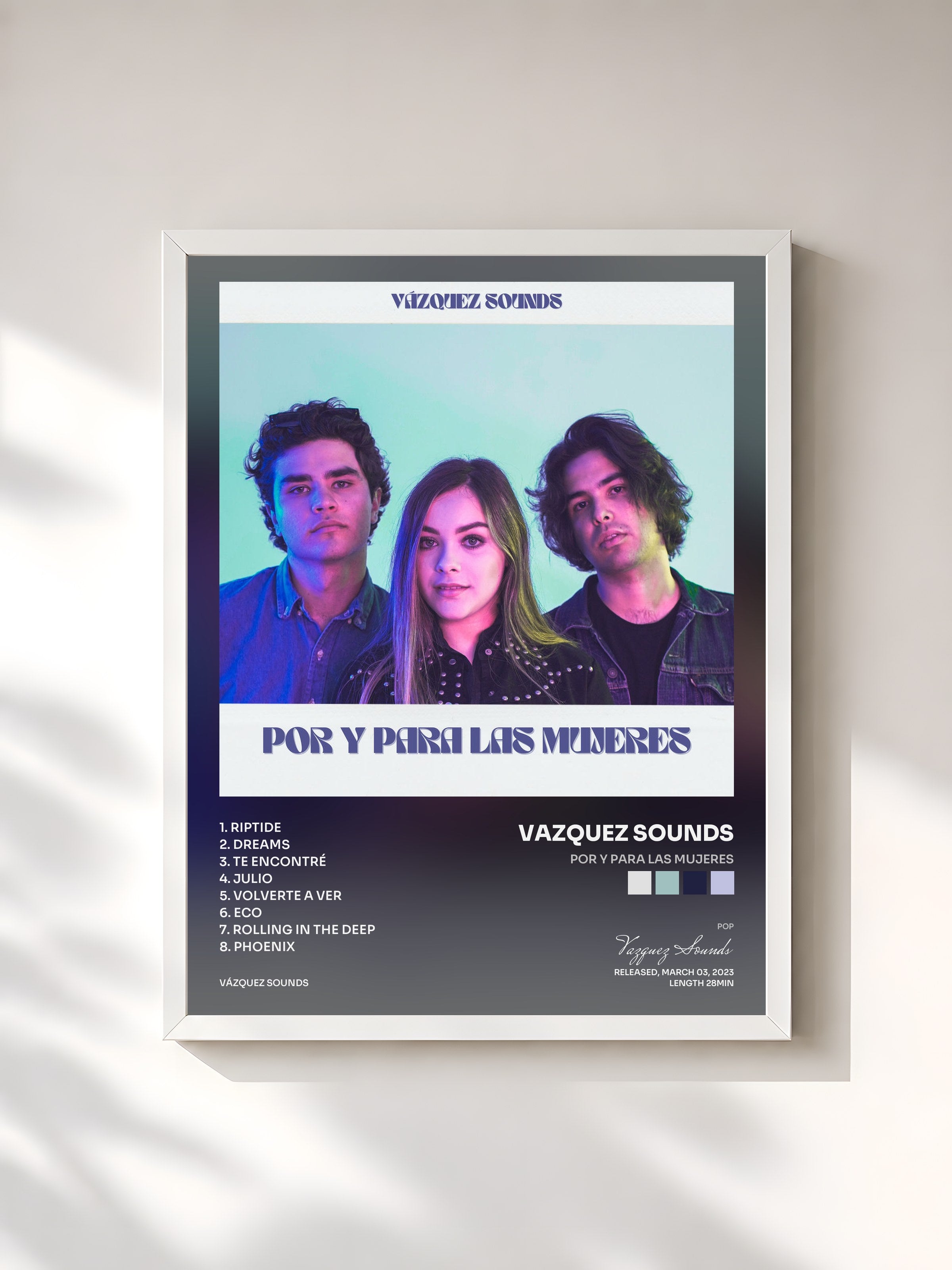 #blanc Tableau de l'album Por y Para Las Mujeres de Vazquez Sounds, cadre blanc, imprimé et encadré en France