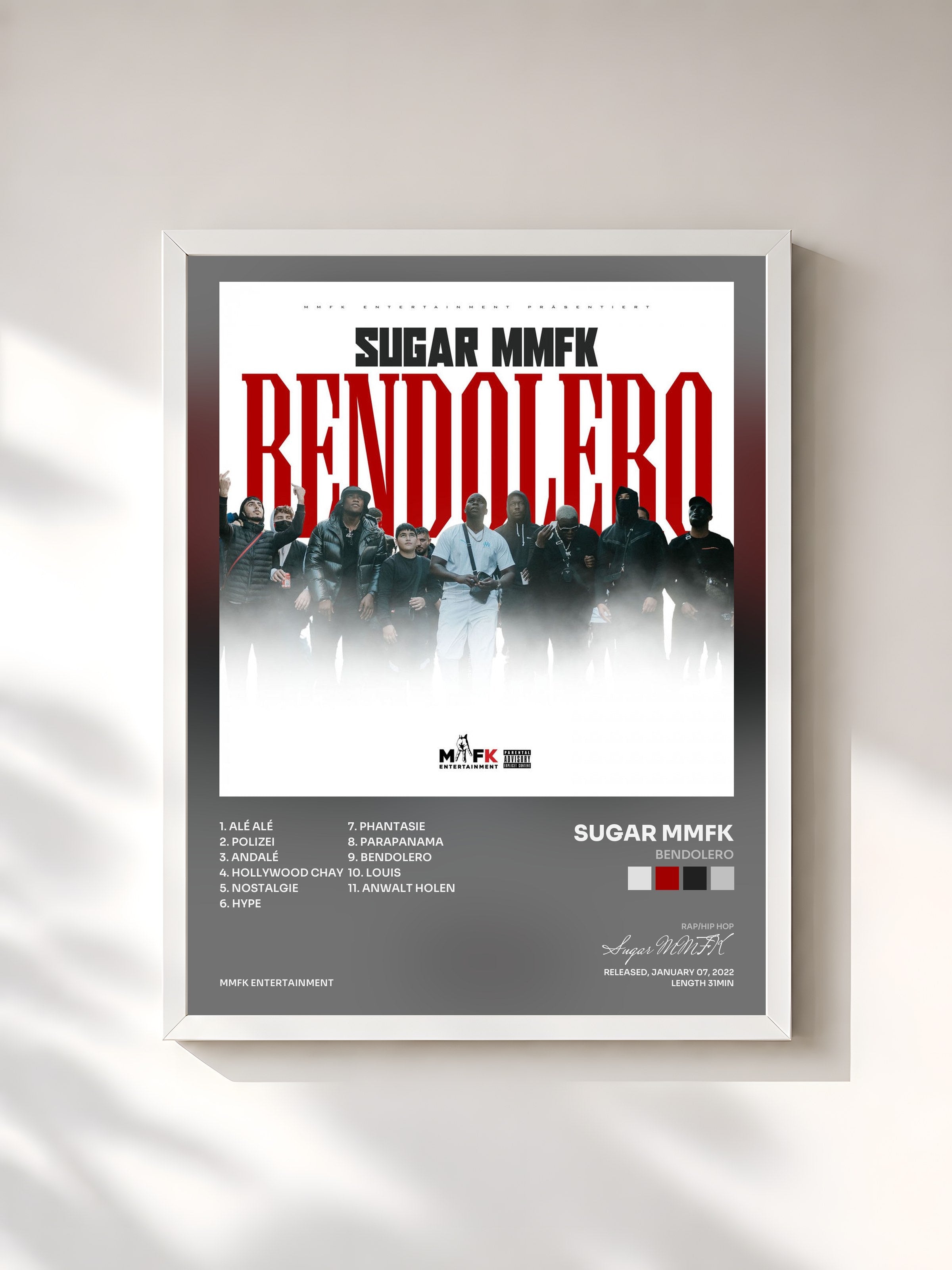 #blanc Tableau de l'album Bendolero de Sugar MMFK, cadre blanc, imprimé et encadré en France