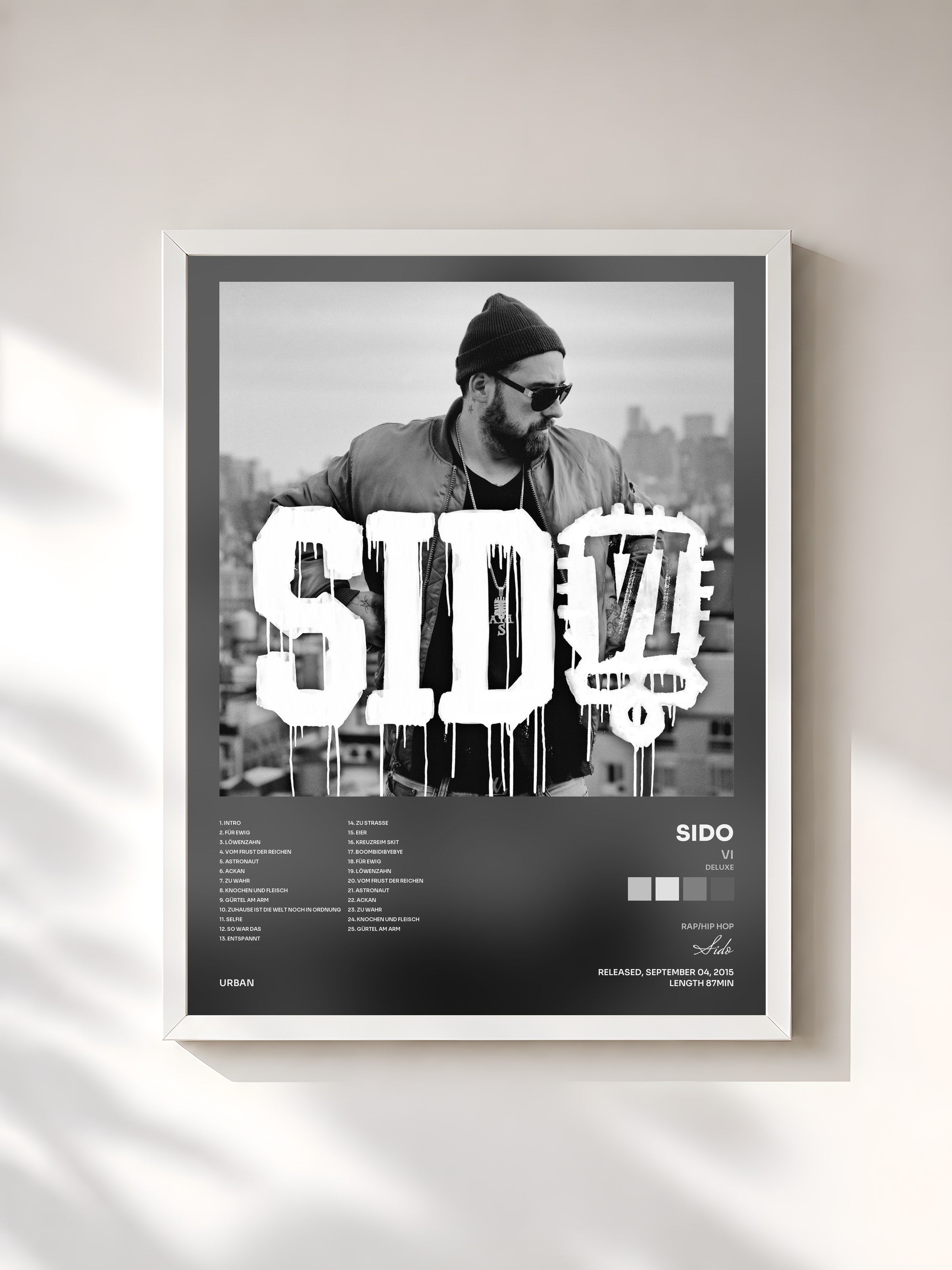 #blanc Tableau de l'album VI (Deluxe) de Sido, cadre blanc, imprimé et encadré en France