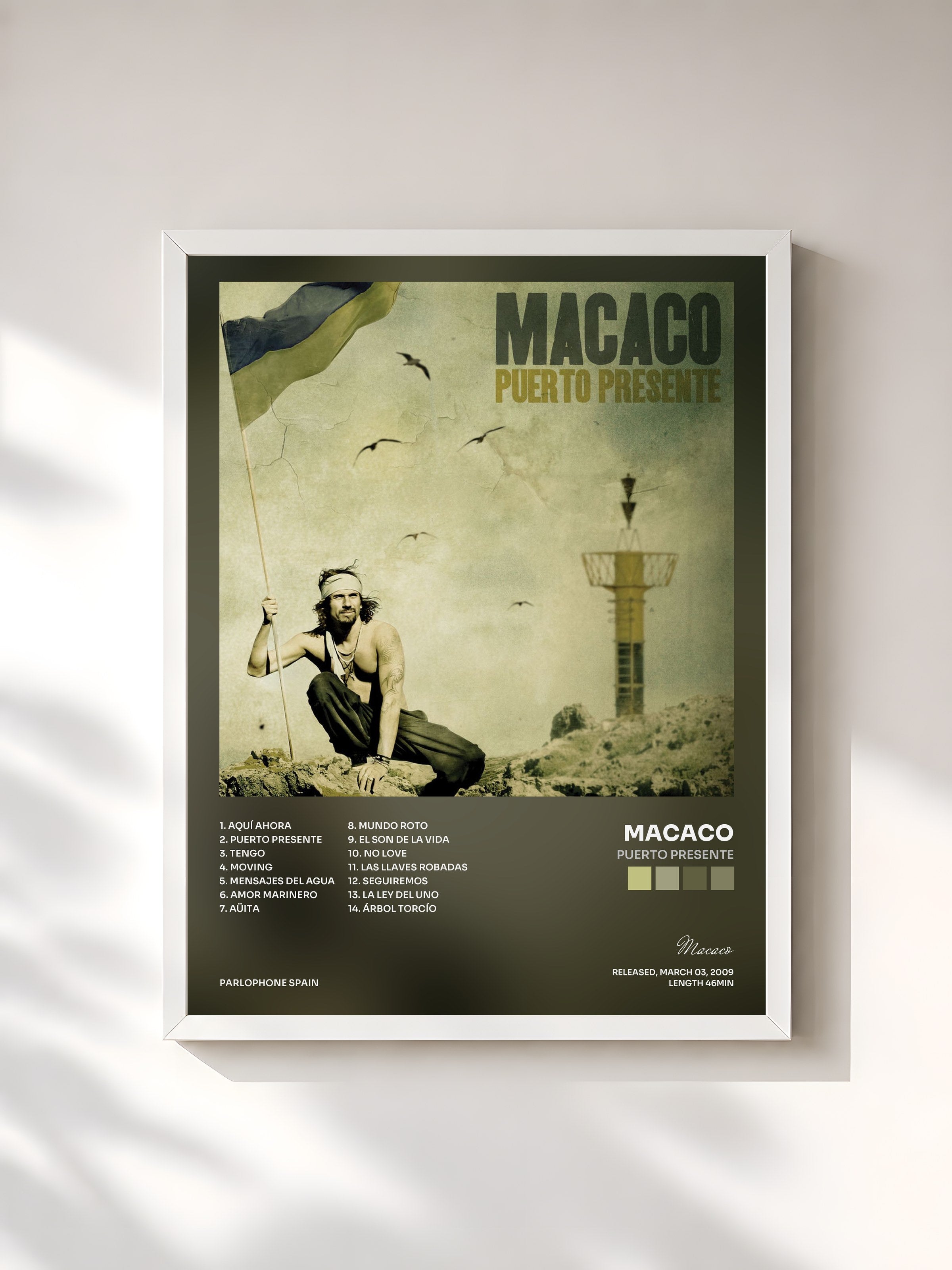 #blanc Tableau de l'album Puerto Presente de Macaco, cadre blanc, imprimé et encadré en France