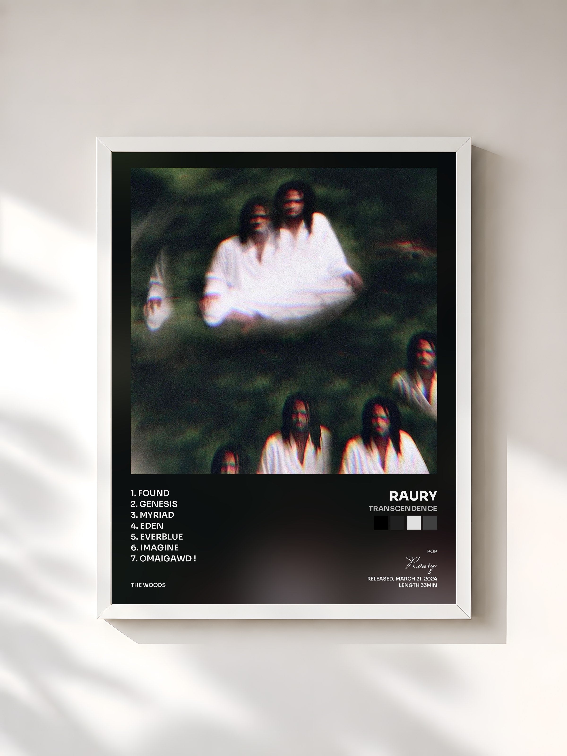 #blanc Tableau de l'album Transcendence de Raury, cadre blanc, imprimé et encadré en France