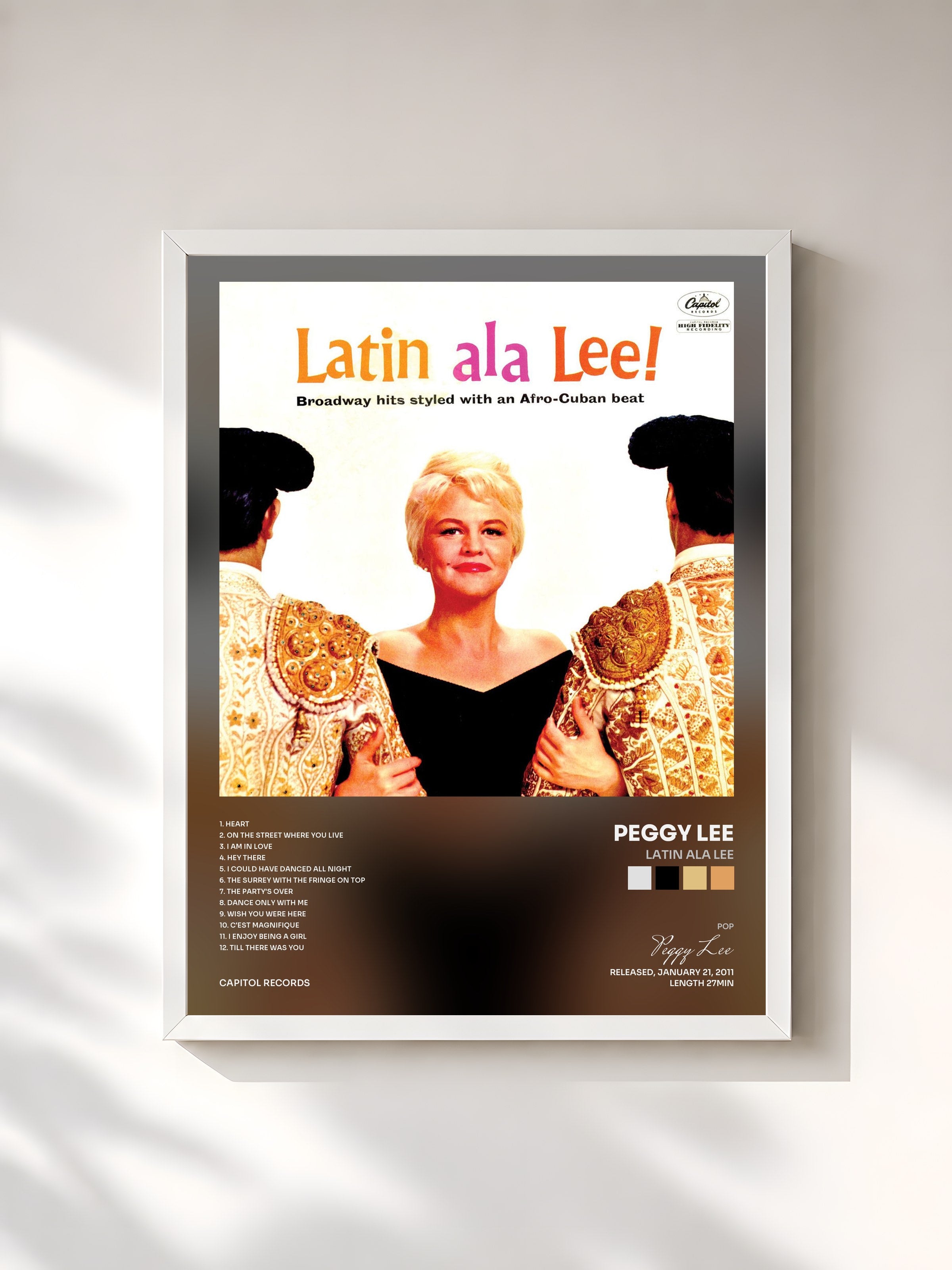 #blanc Tableau de l'album Latin Ala Lee de Peggy Lee, cadre blanc, imprimé et encadré en France