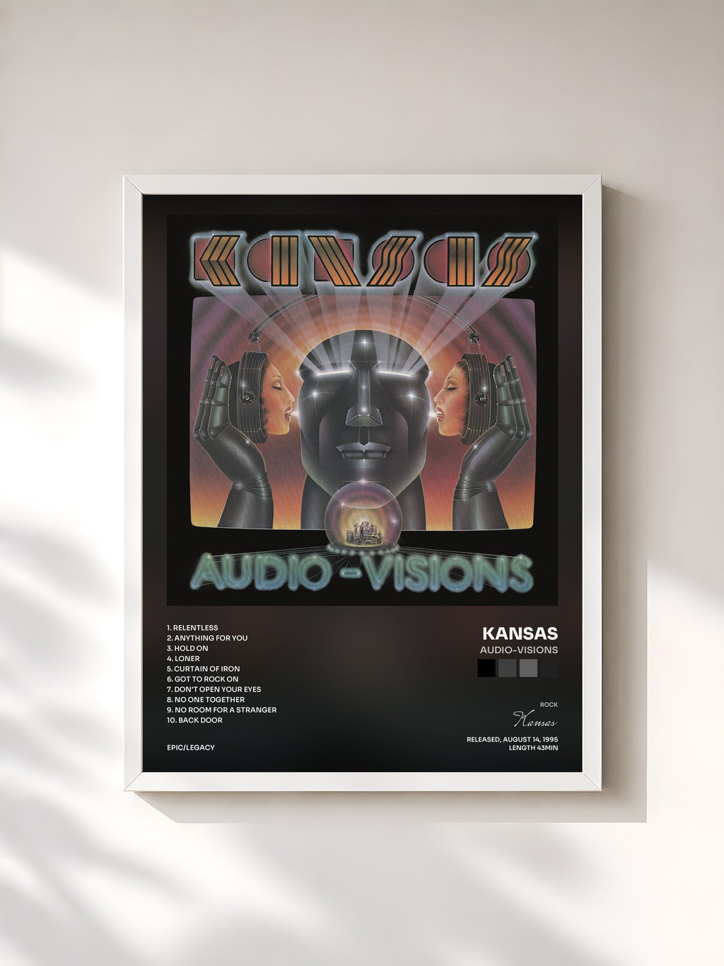 #blanc Tableau de l'album Audio-Visions de Kansas, cadre blanc, imprimé et encadré en France