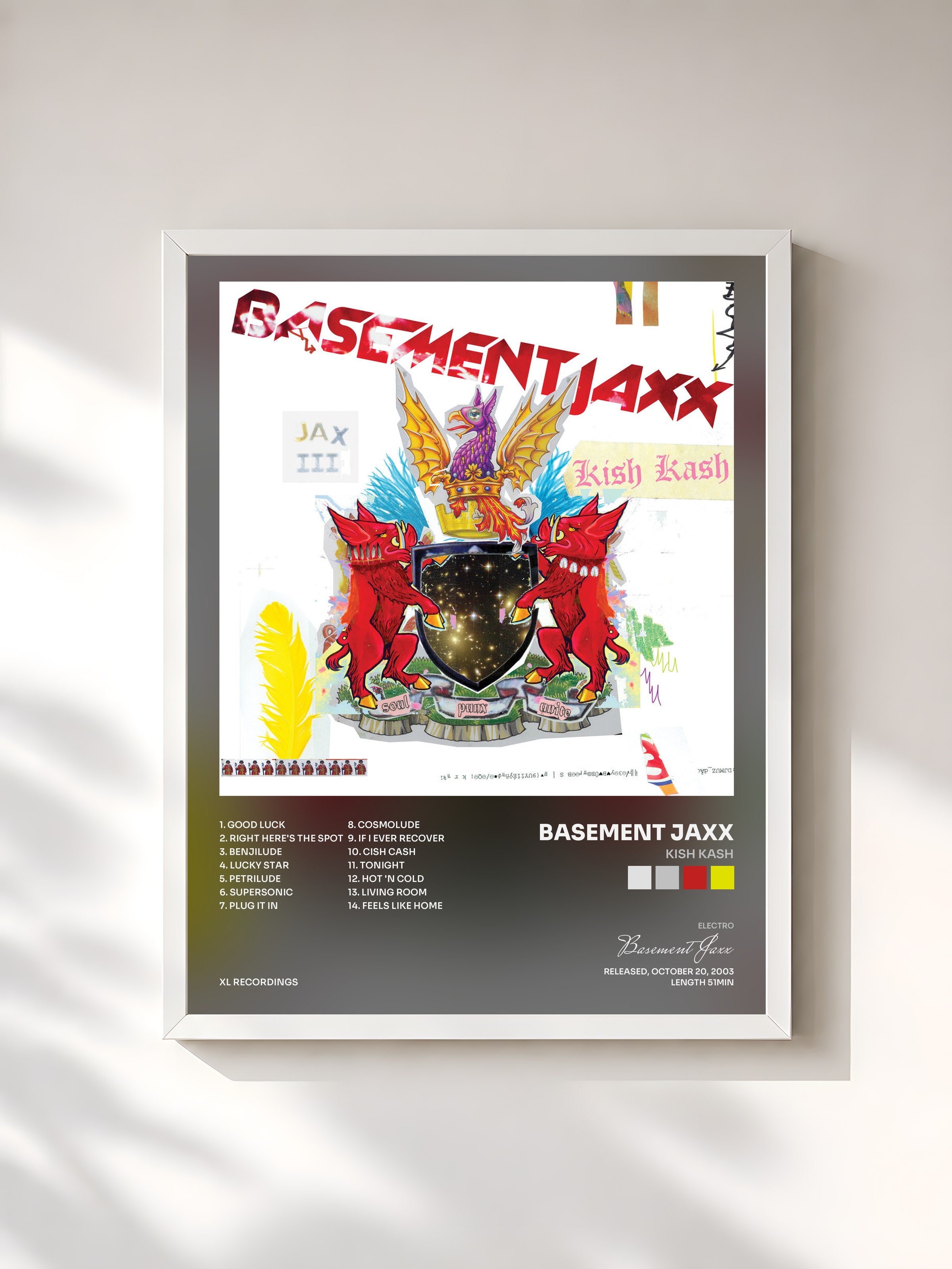 #blanc Tableau de l'album Kish Kash de Basement Jaxx, cadre blanc, imprimé et encadré en France