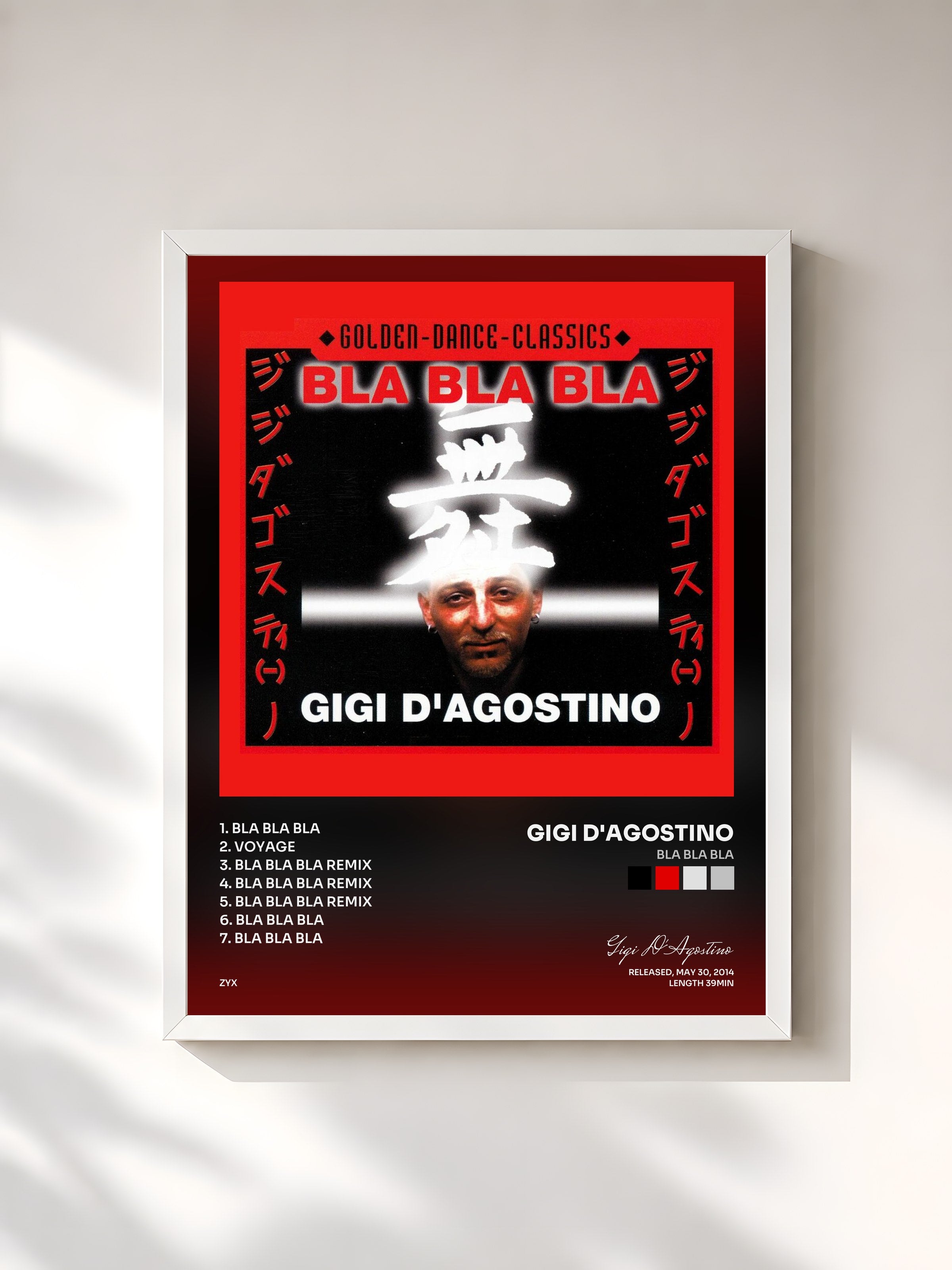 #blanc Tableau de l'album Bla Bla Bla de Gigi D'Agostino, cadre blanc, imprimé et encadré en France