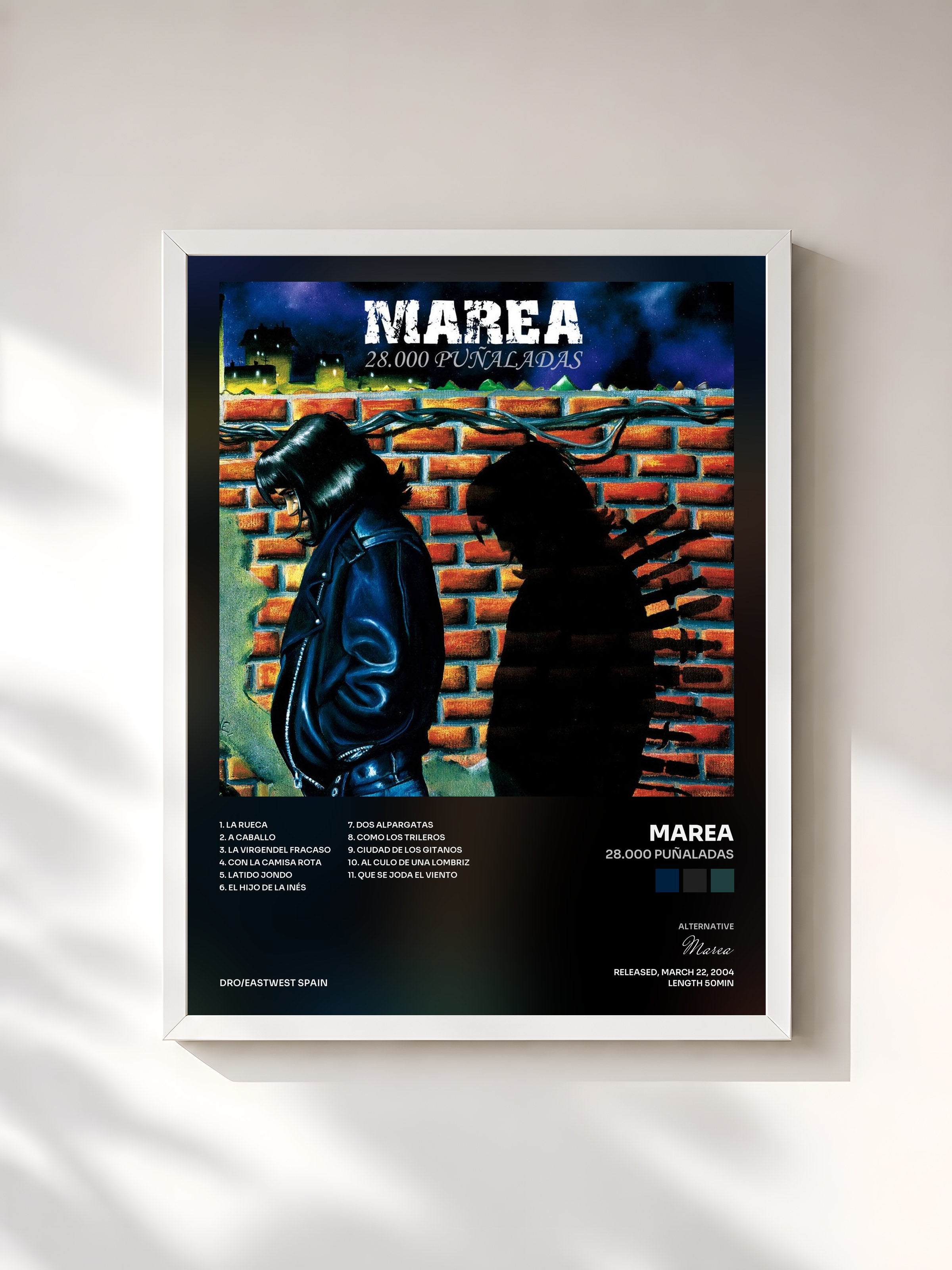 #blanc Tableau de l'album 28.000 puñaladas de Marea, cadre blanc, imprimé et encadré en France