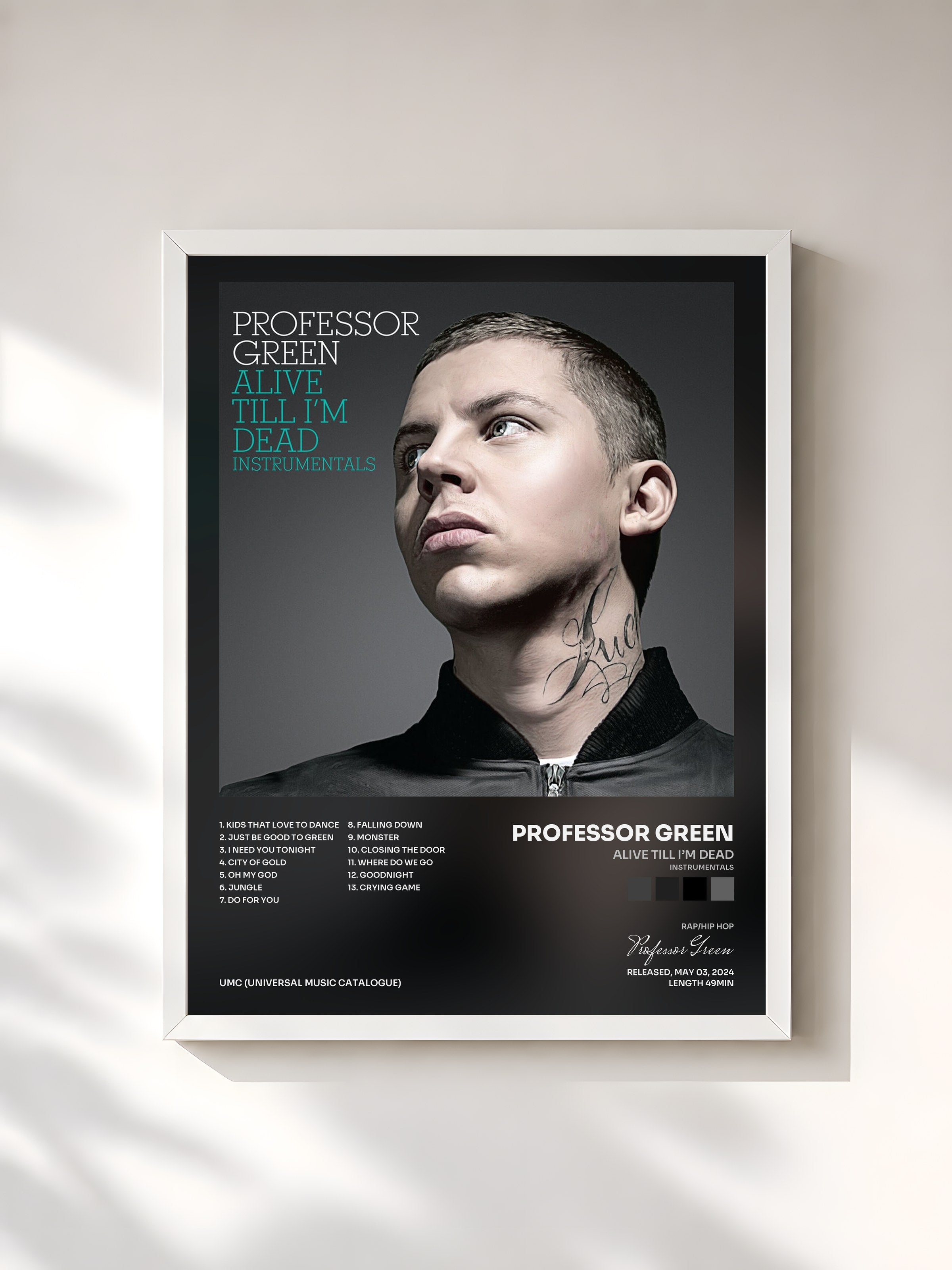 #blanc Tableau de l'album Alive Till I’m Dead (Instrumentals) de Professor Green, cadre blanc, imprimé et encadré en France