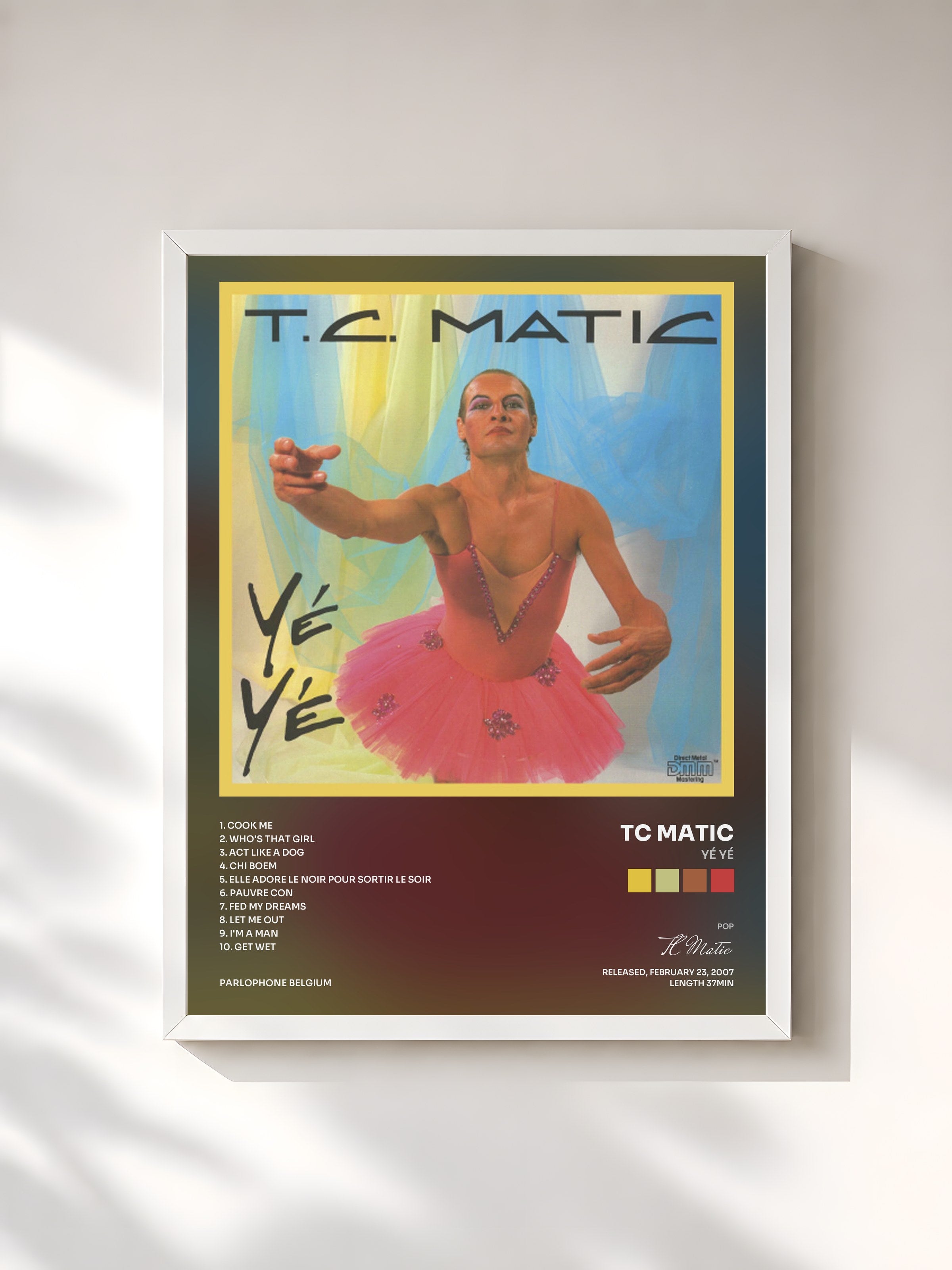 #blanc Tableau de l'album Yé Yé de TC Matic, cadre blanc, imprimé et encadré en France