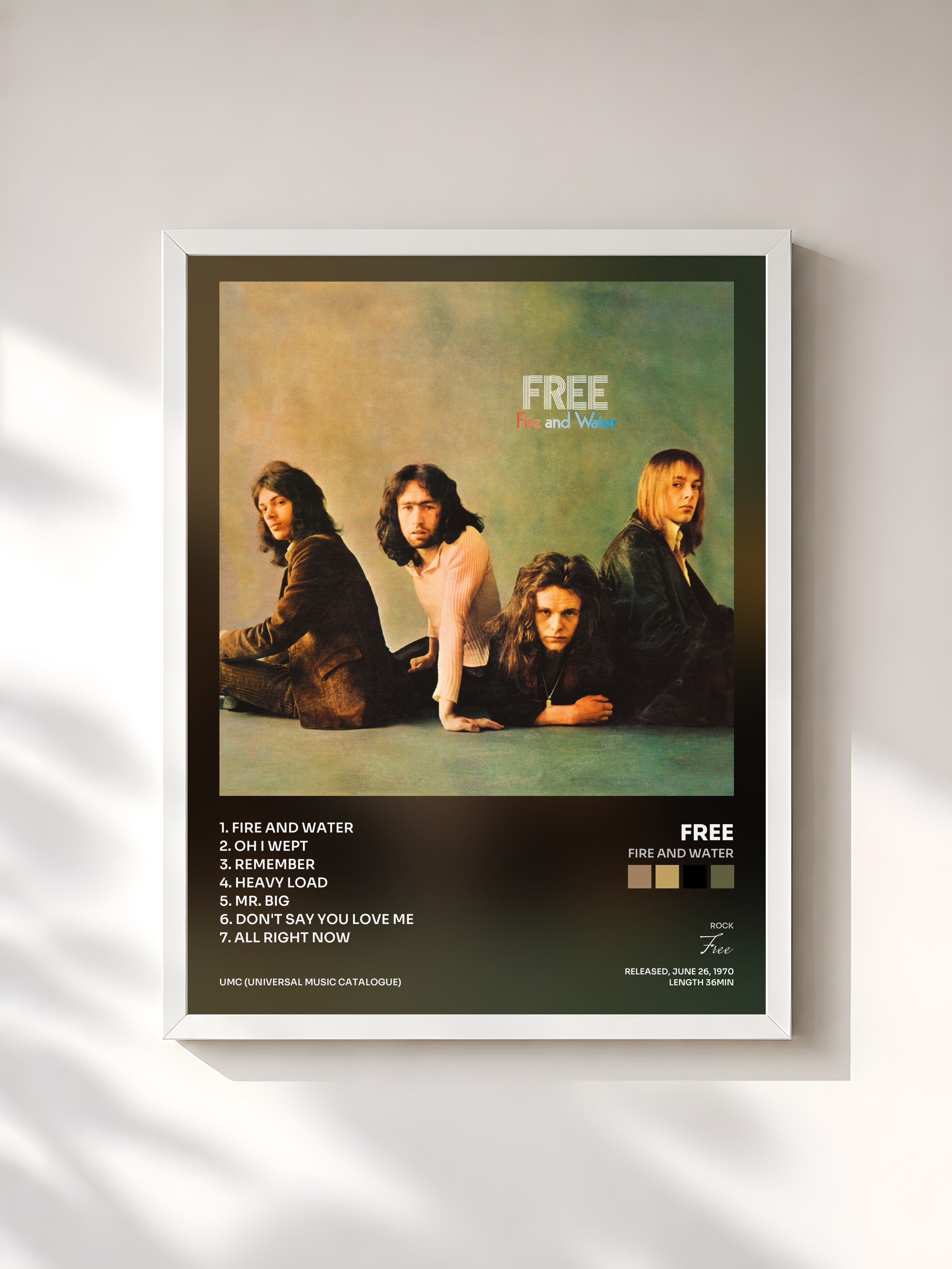 #blanc Tableau de l'album Fire And Water de Free, cadre blanc, imprimé et encadré en France